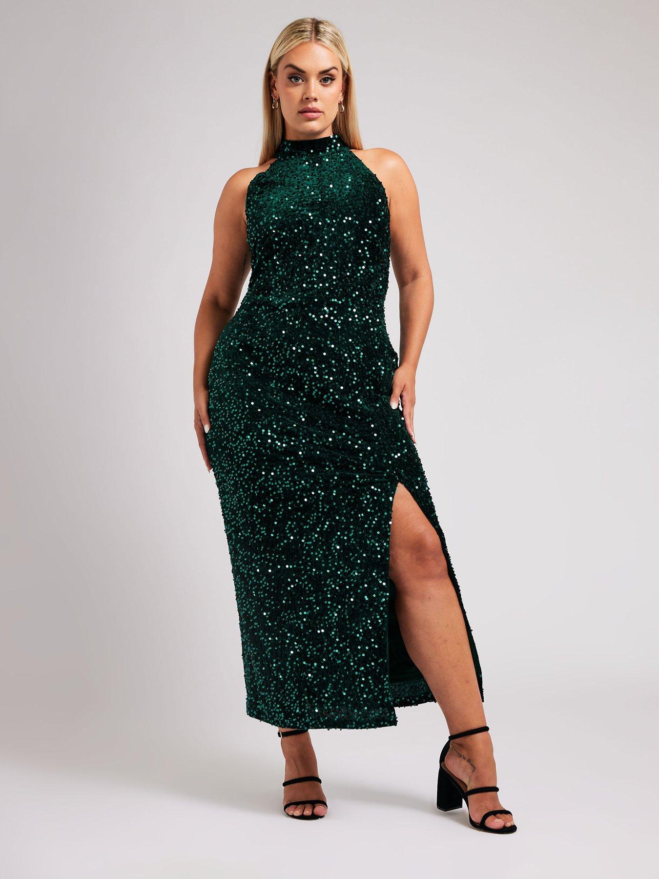 yours-curve-sequin-velvet-choker-dress-greenback