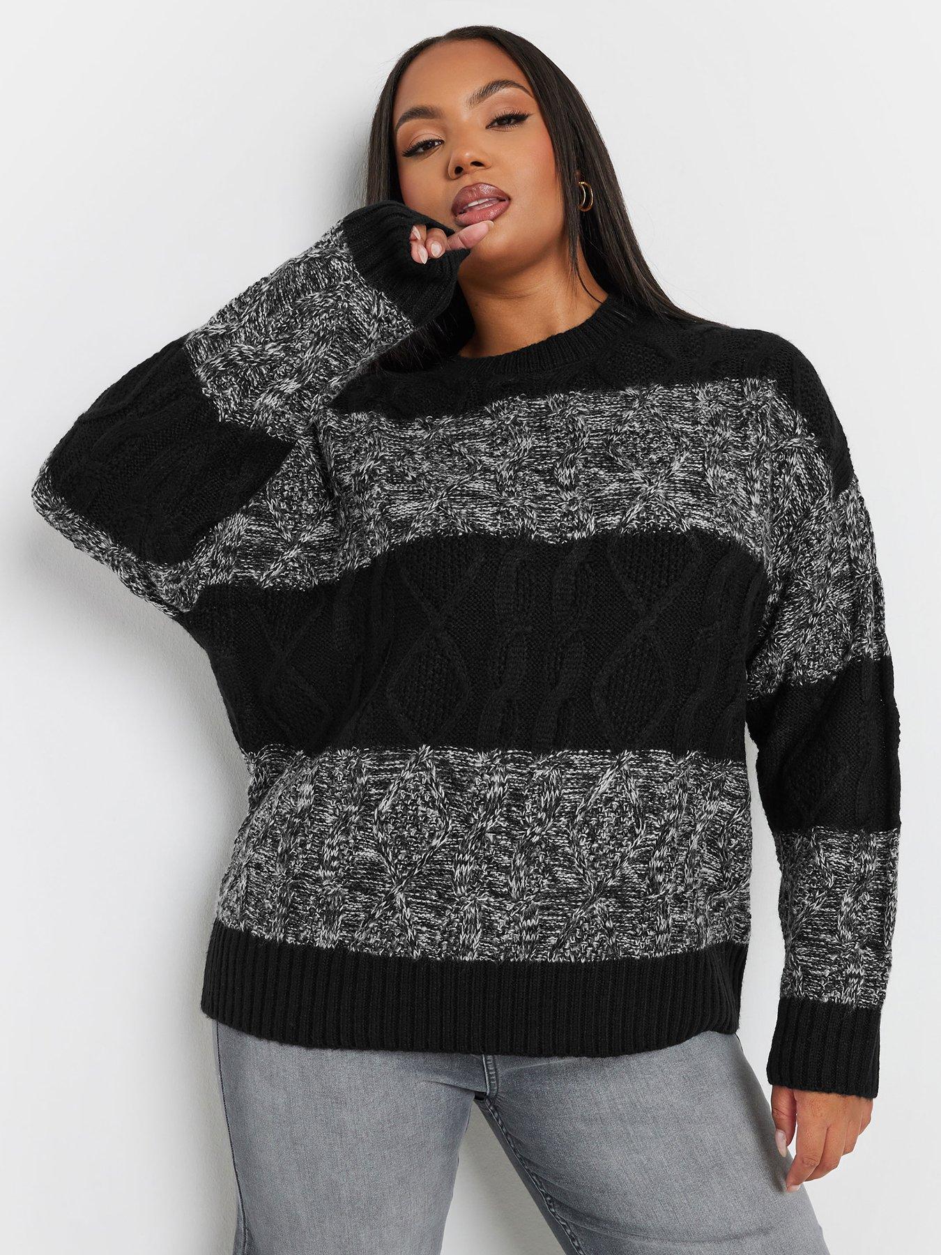 yours-curve-cable-stripe-mix-jumper-blackgrey