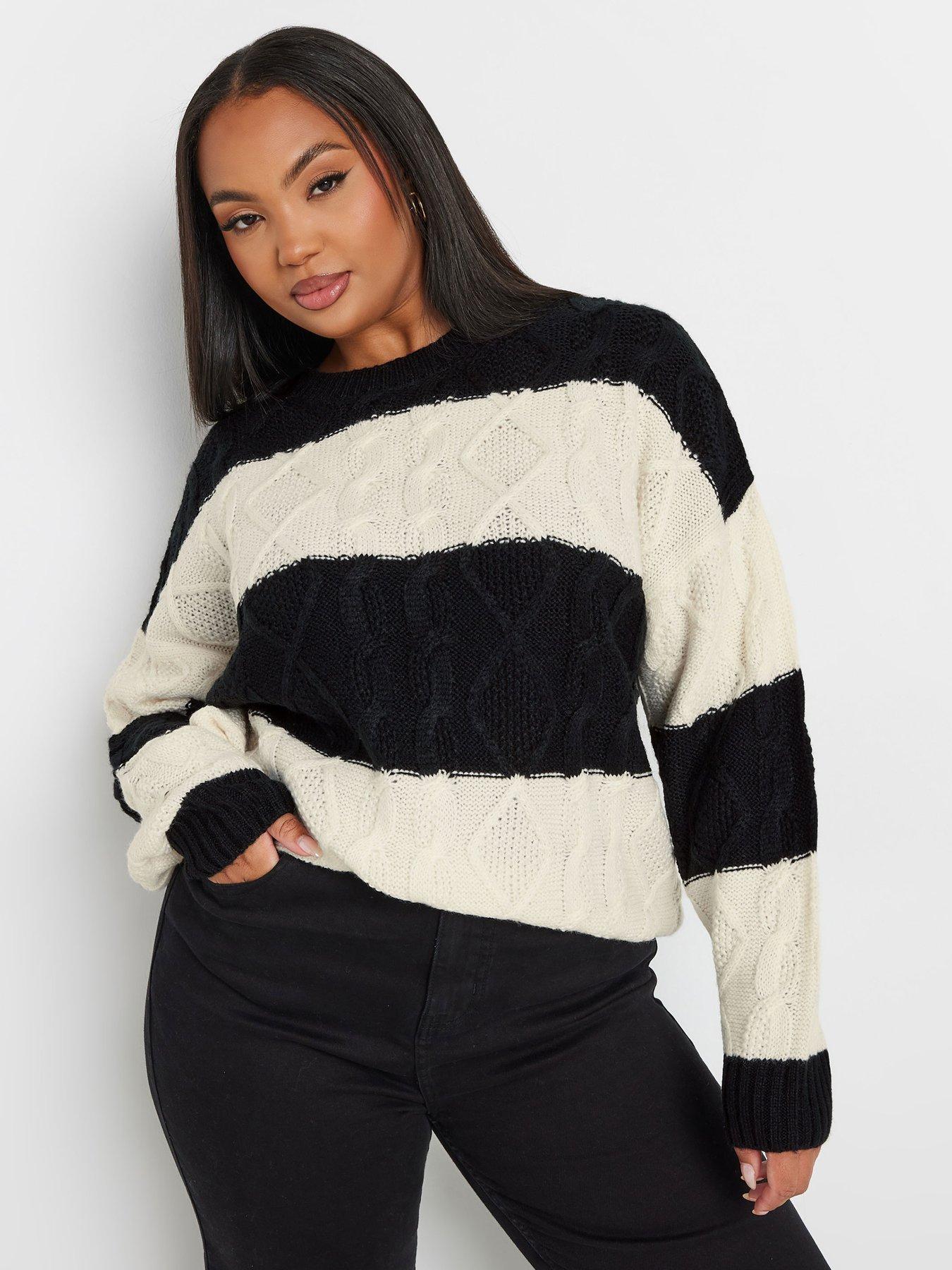 yours-curve-cable-stripe-mix-jumper-blackwhitefront