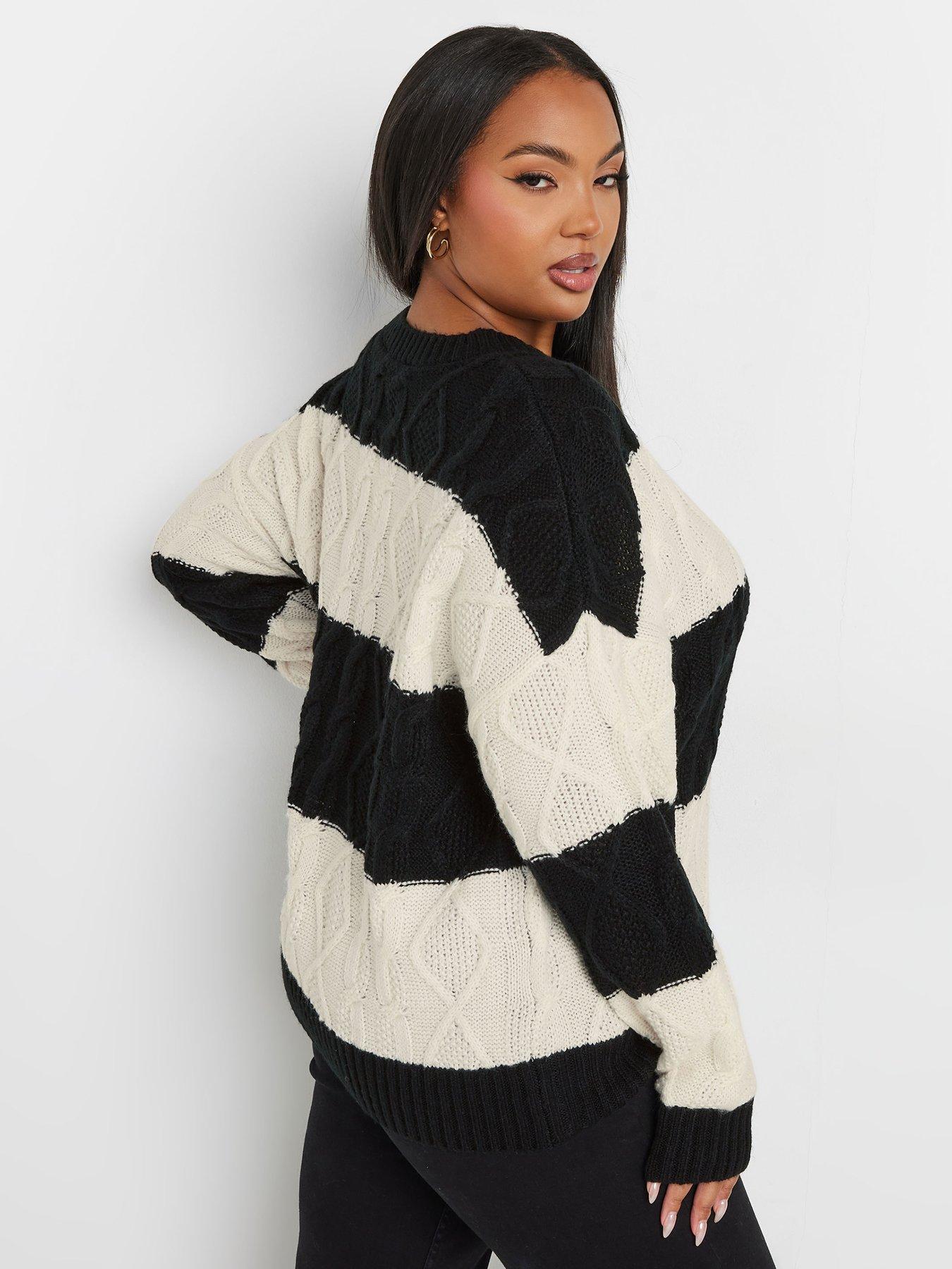 yours-curve-cable-stripe-mix-jumper-blackwhitestillFront