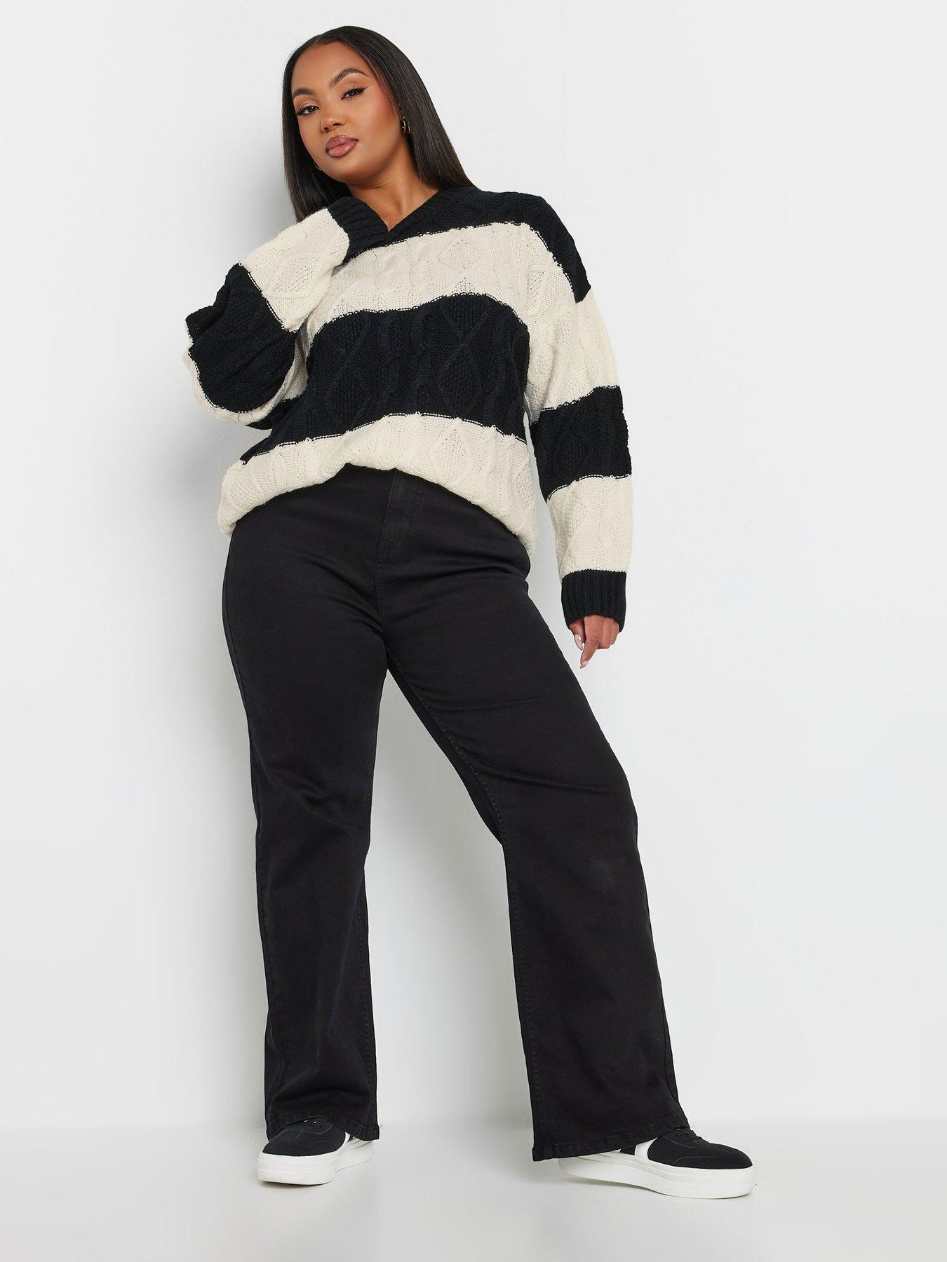 yours-curve-cable-stripe-mix-jumper-blackwhiteback