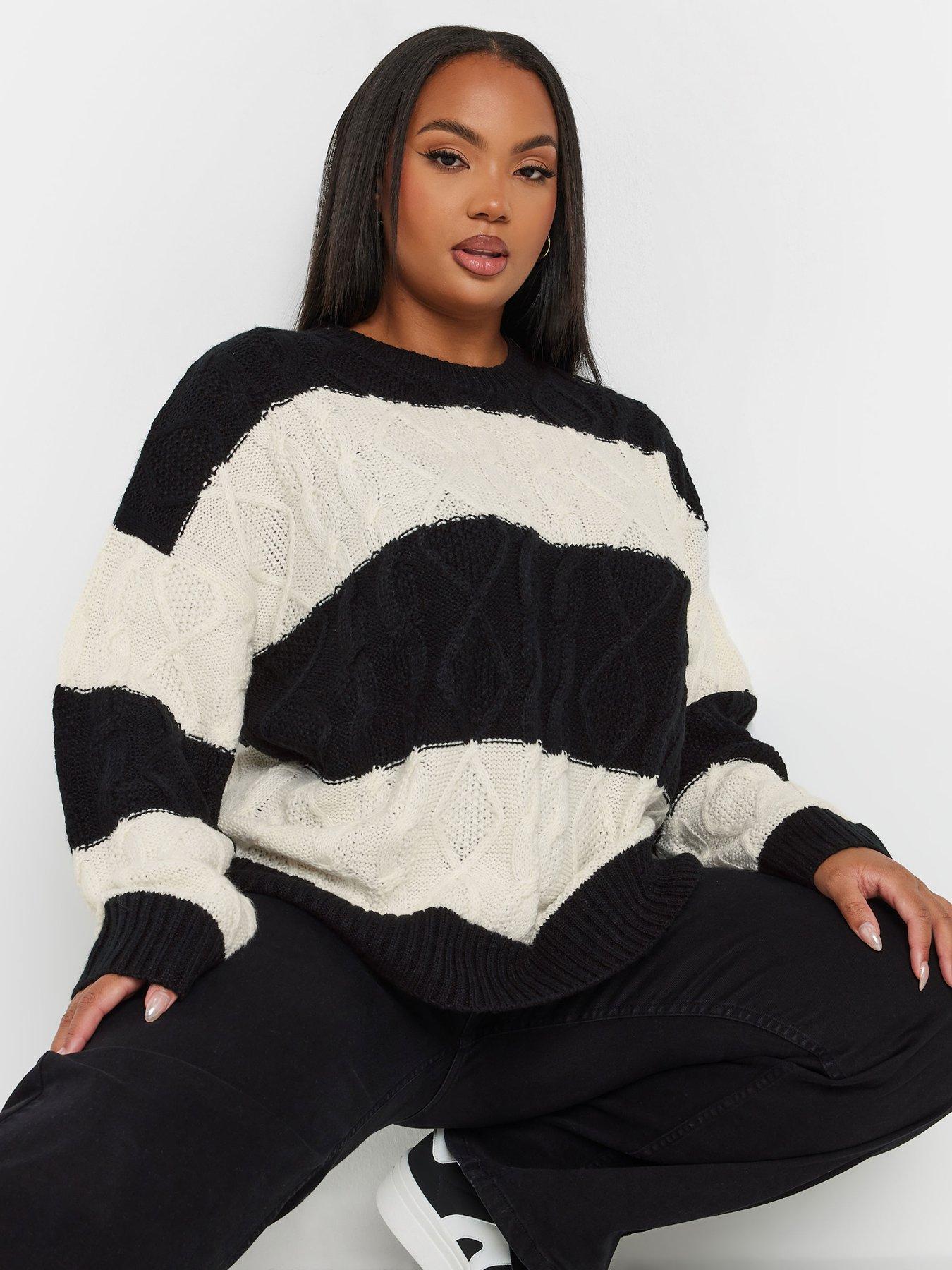 yours-curve-cable-stripe-mix-jumper-blackwhiteoutfit