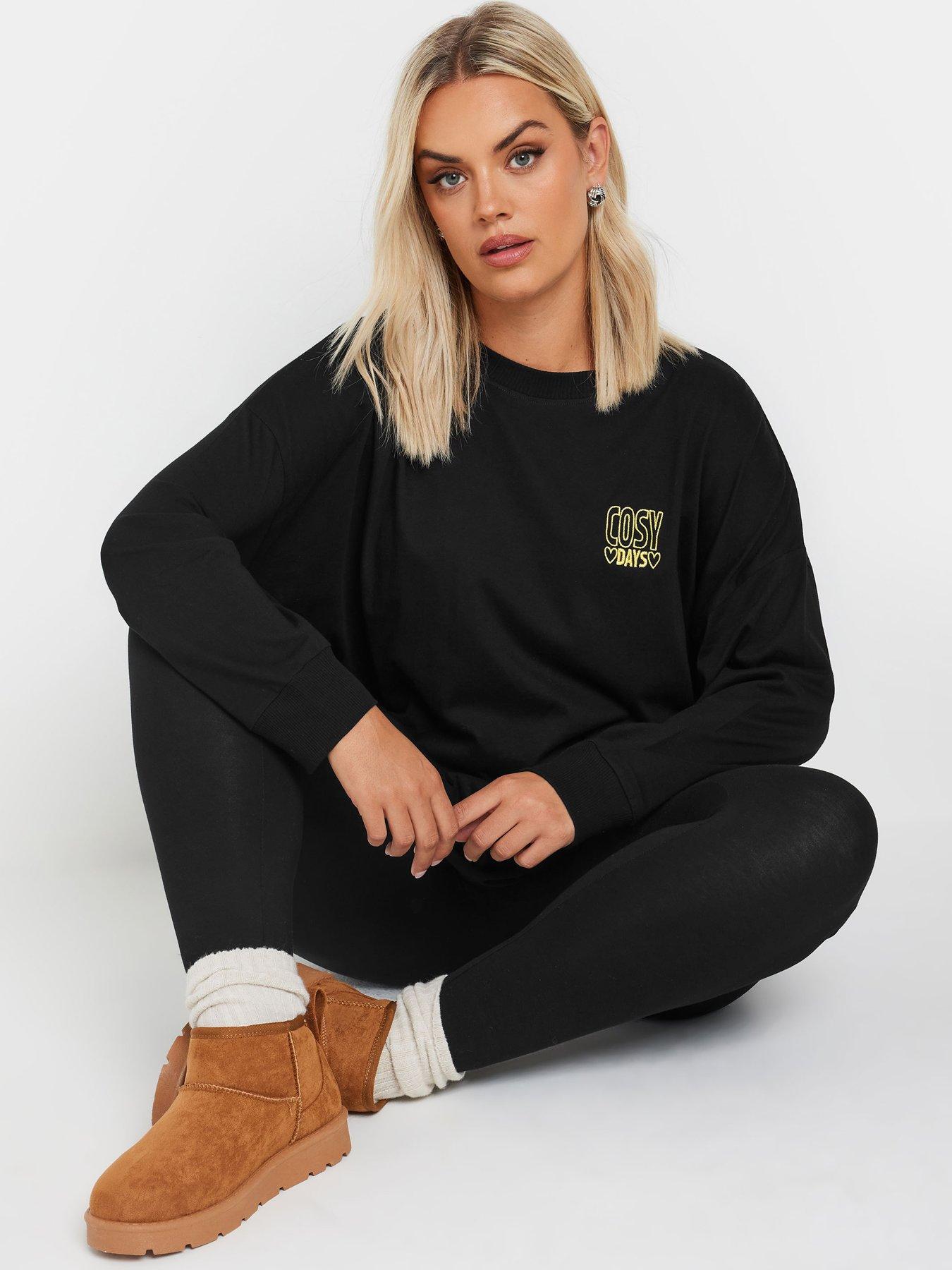 yours-curve-long-sleeve-embroidered-pj-top-black