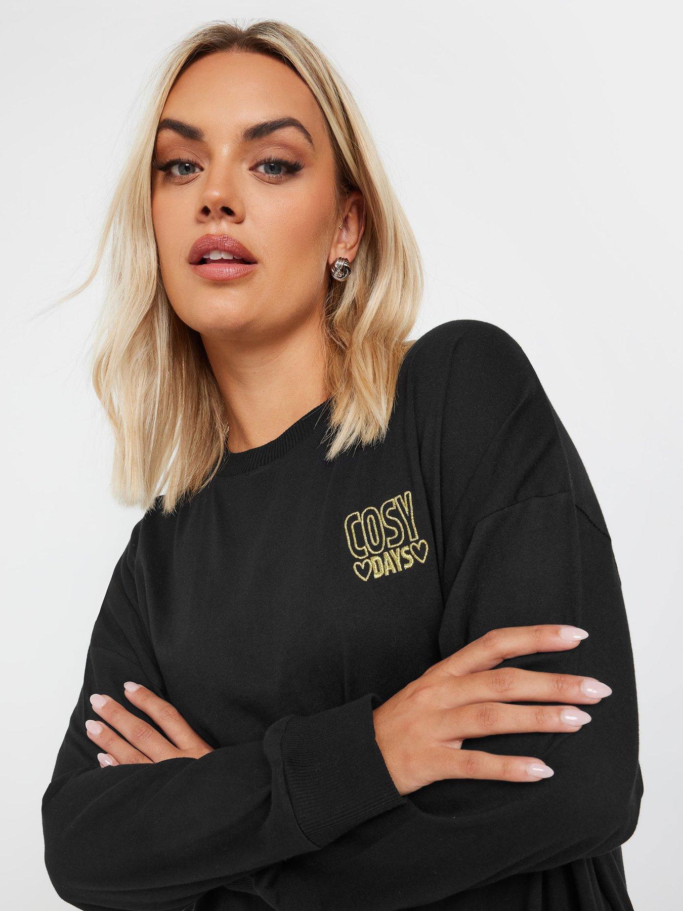 yours-curve-long-sleeve-embroidered-pj-top-blackoutfit