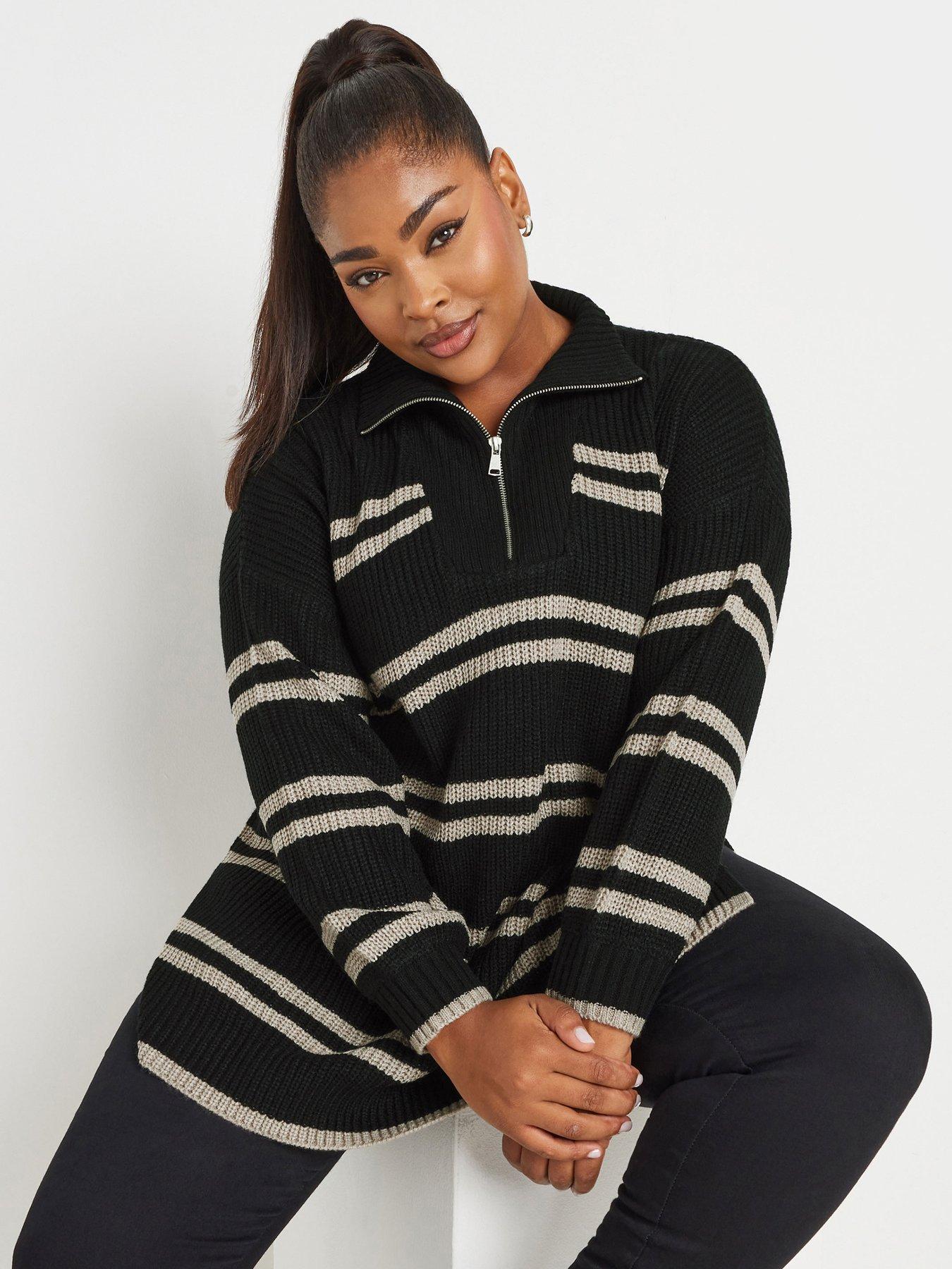 yours-curve-stripe-quarter-zip-jumper-black