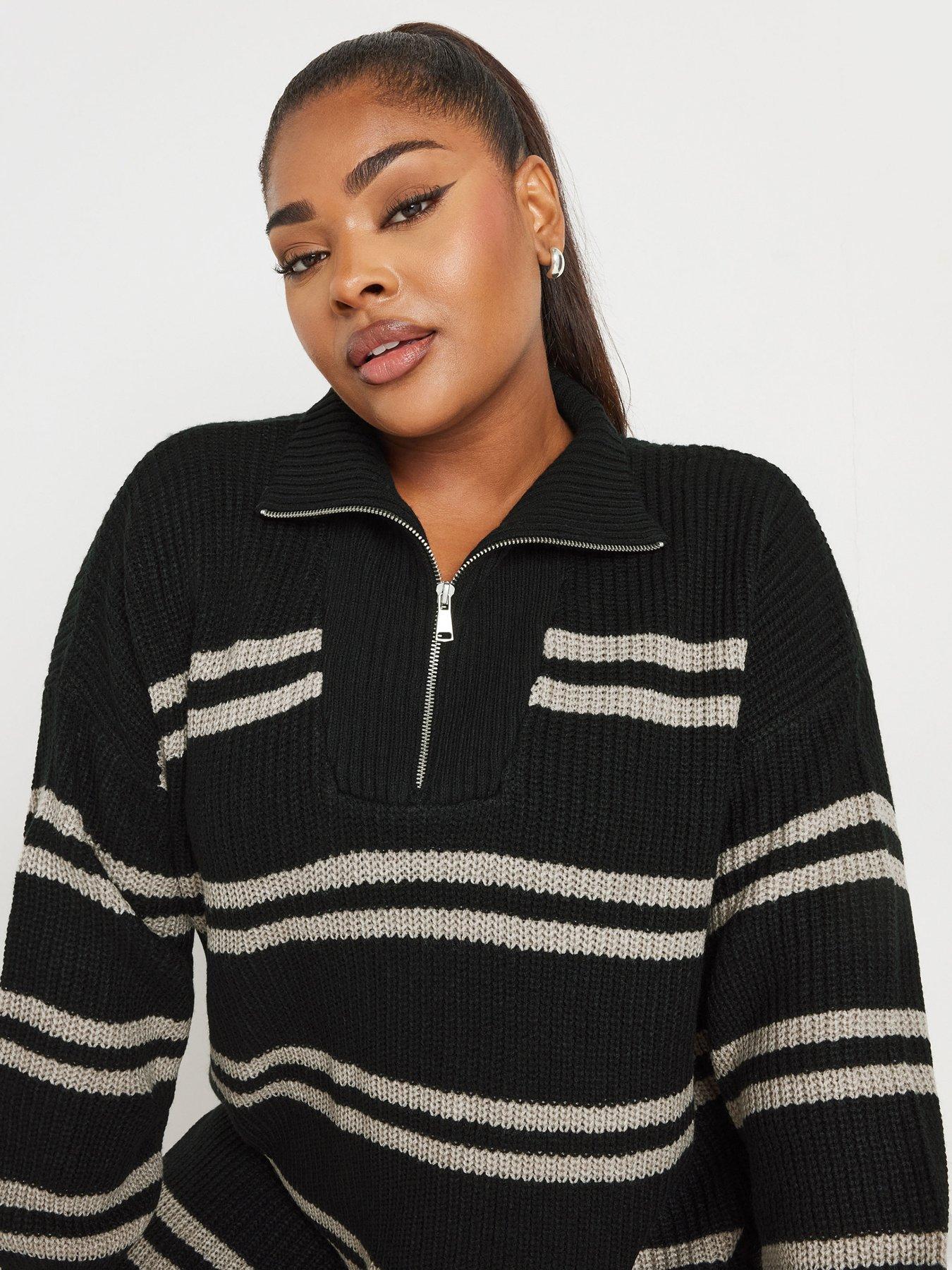 yours-curve-stripe-quarter-zip-jumper-blackoutfit