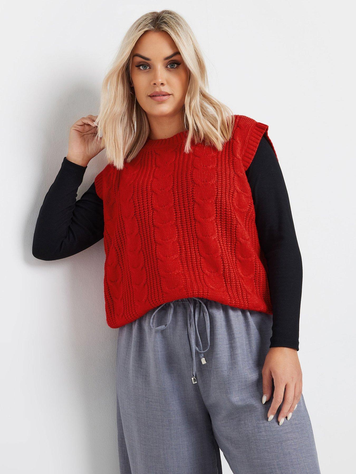 yours-curve-cropped-cable-vest-redfront