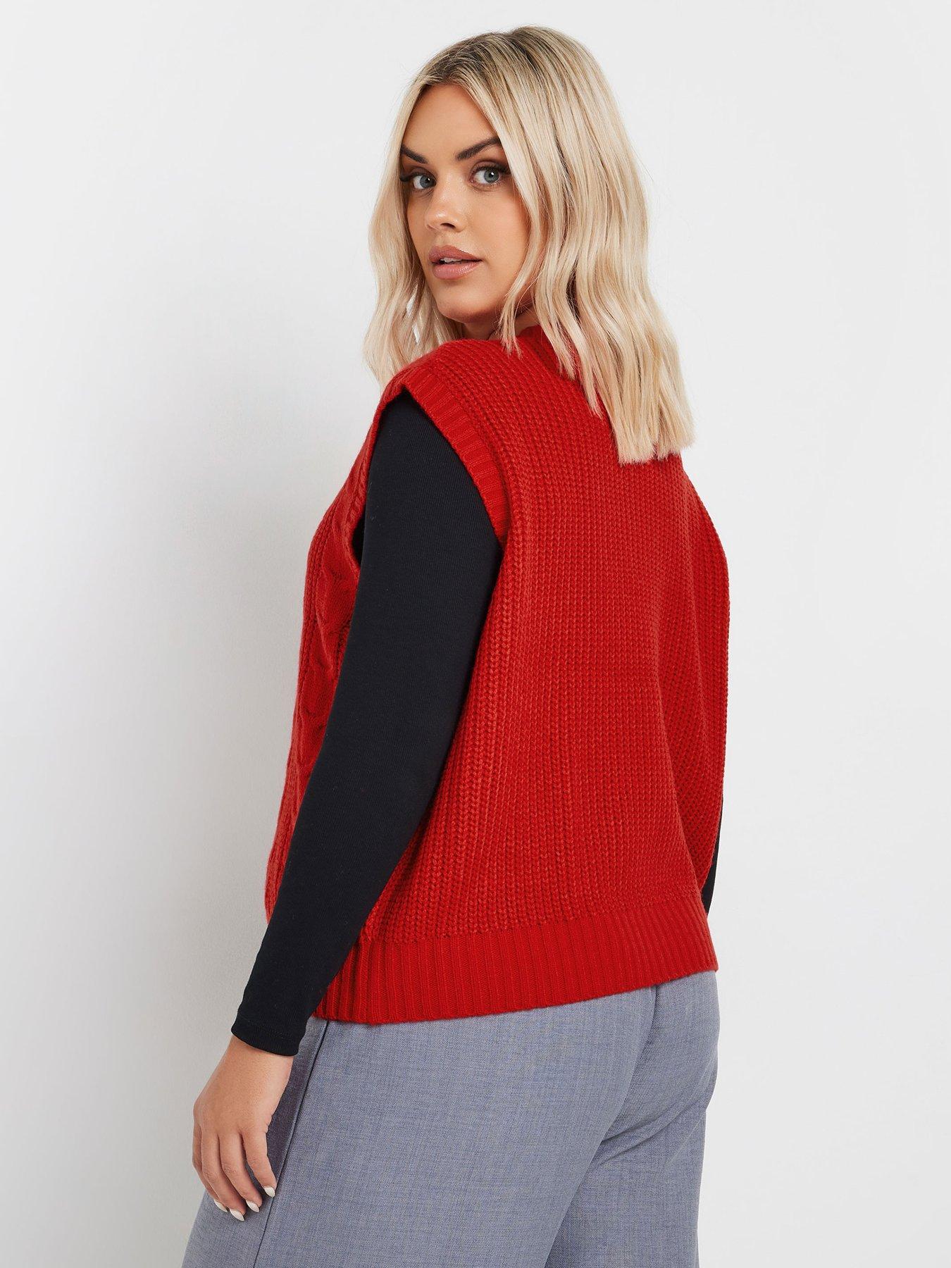 yours-curve-cropped-cable-vest-redstillFront