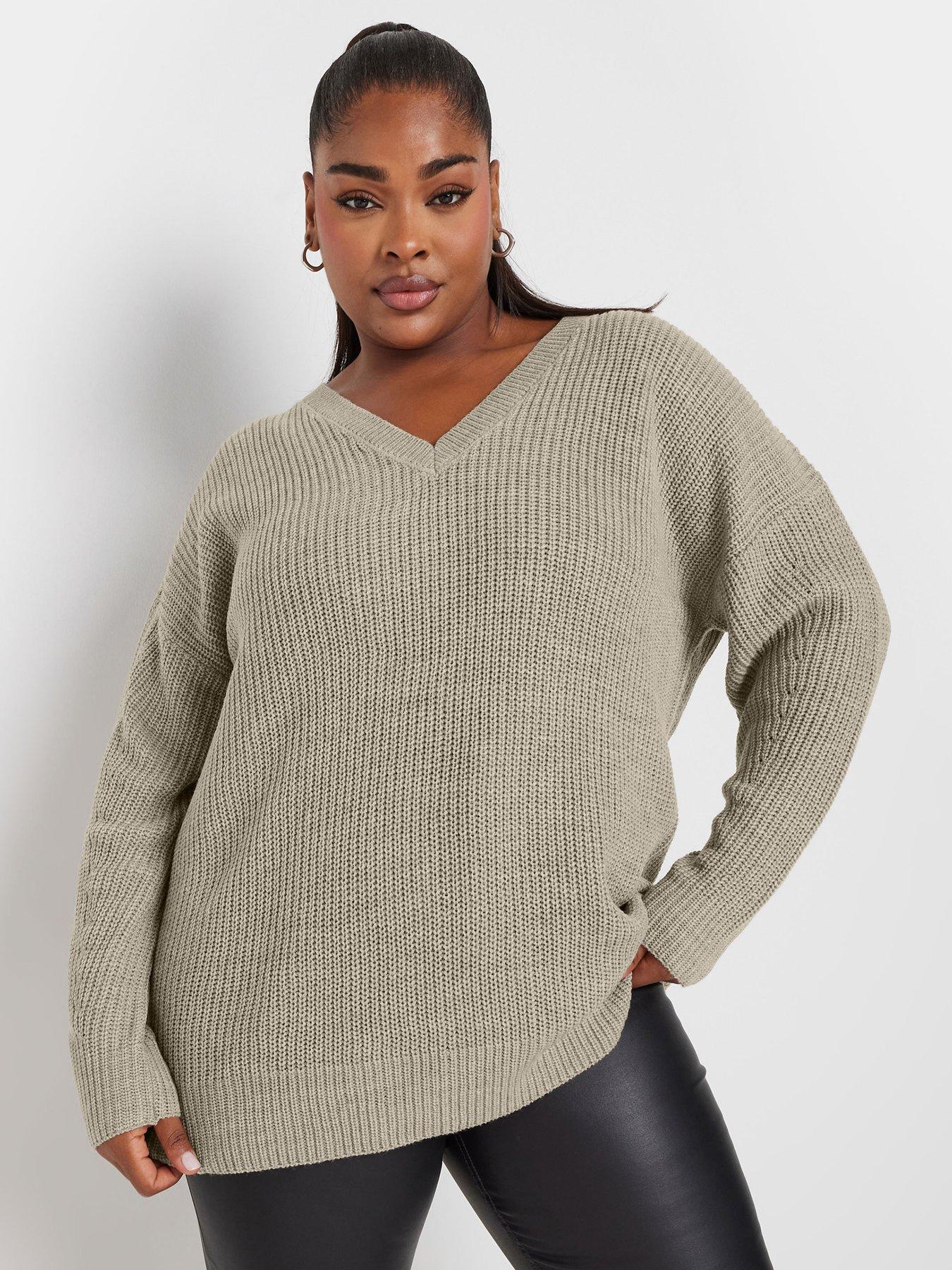 yours-curve-drop-shoulder-v-neck-jumper-beige