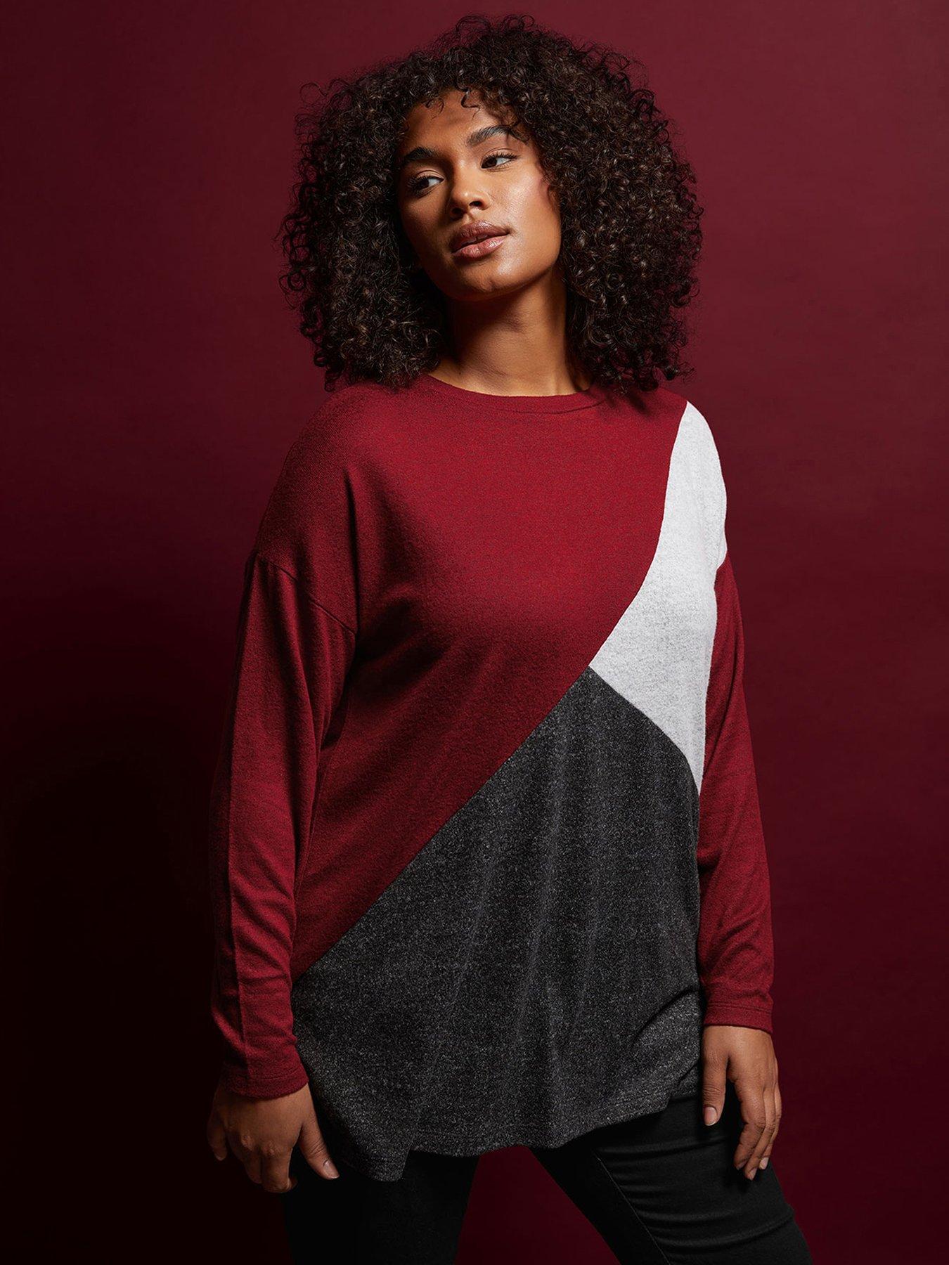 evans-colour-block-jumper-red