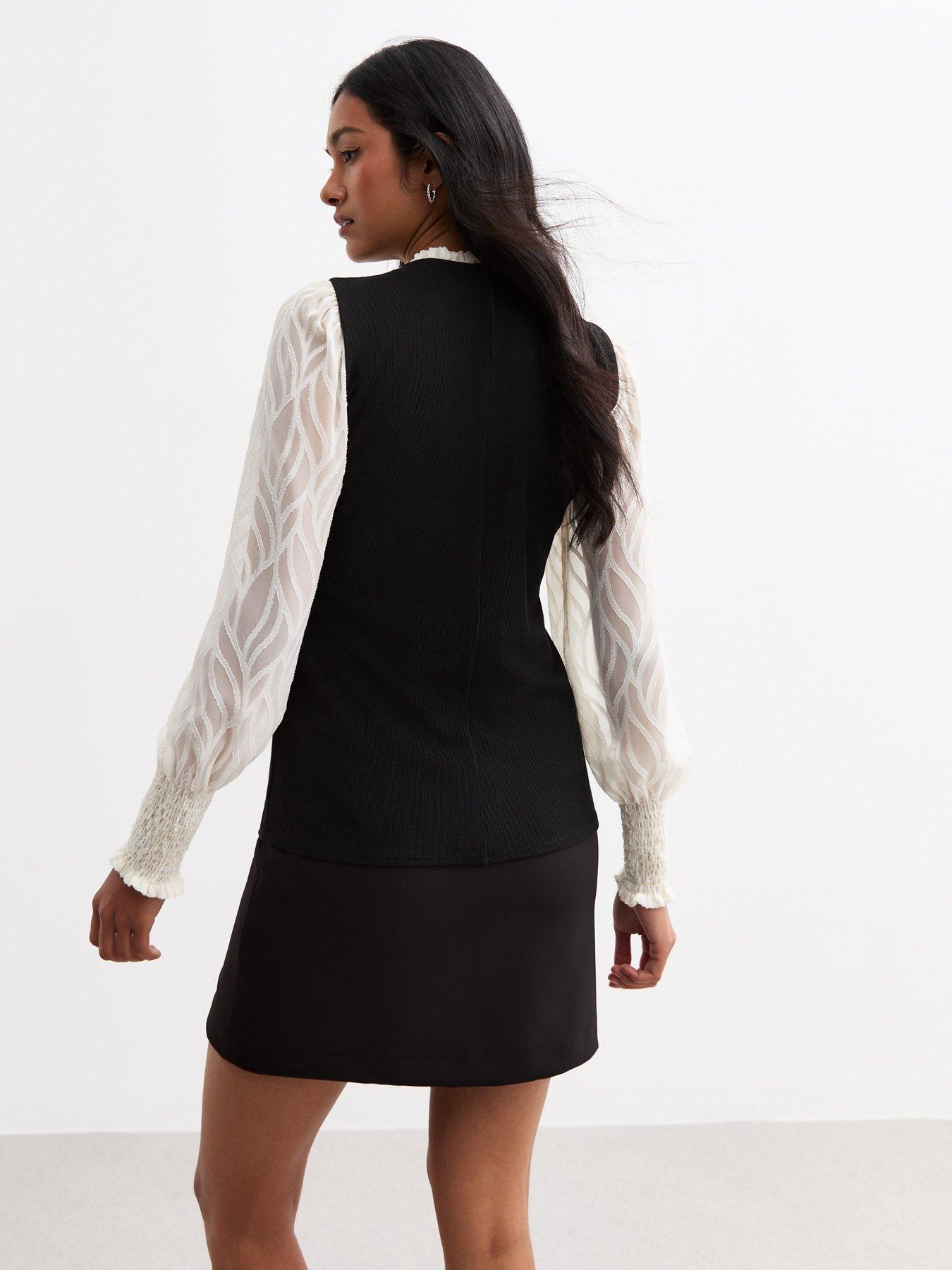 new-look-ribbed-burnout-textured-sleeve-2-in-1-top-blackstillFront