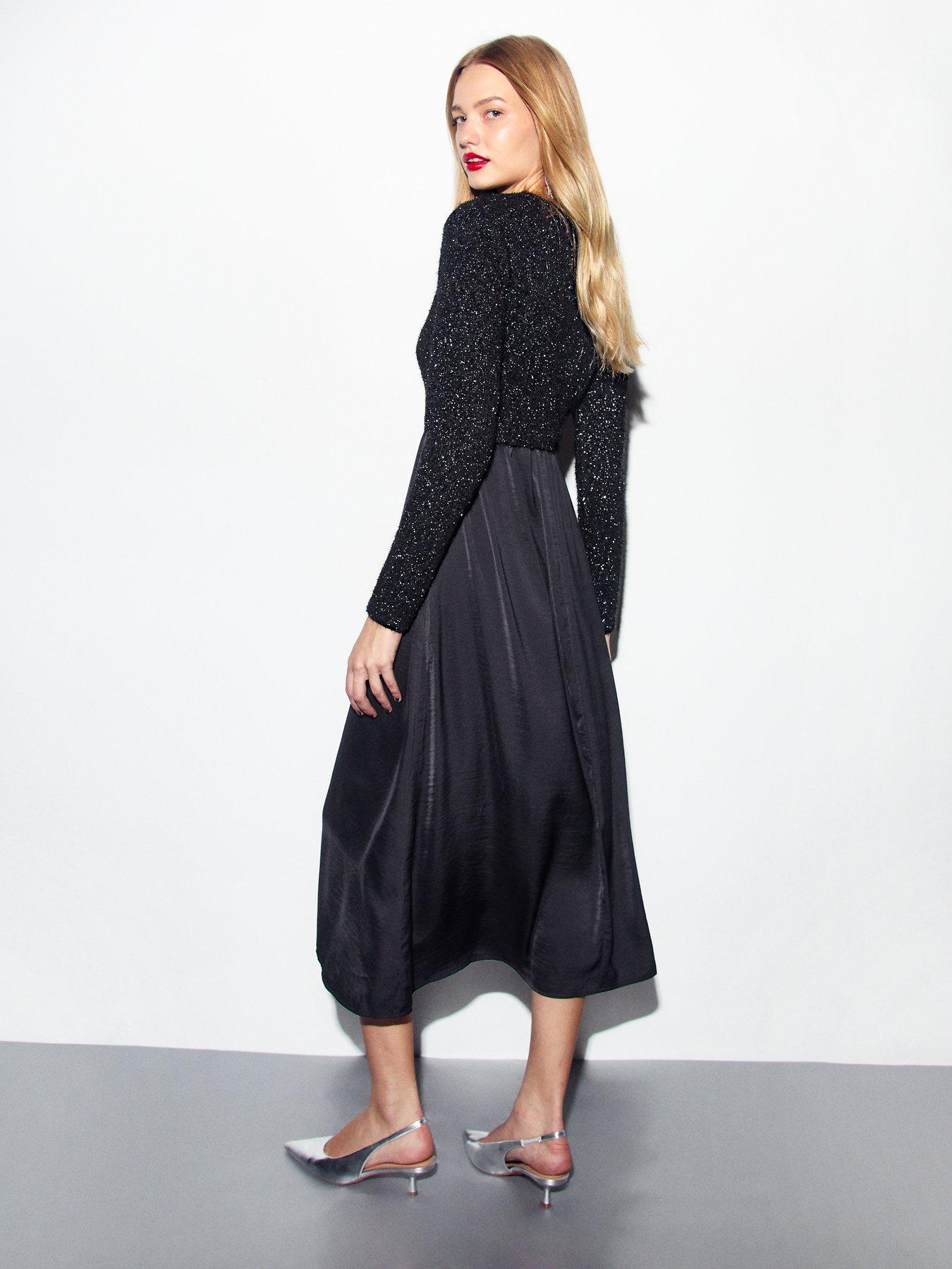 new-look-2-in-1-tinsel-top-long-sleeve-midi-dress-blackstillFront