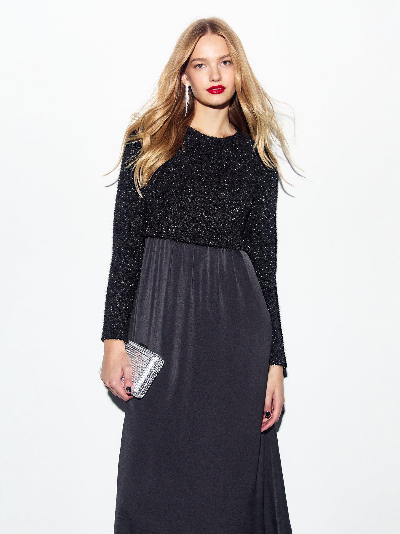 new-look-2-in-1-tinsel-top-long-sleeve-midi-dress-blackback