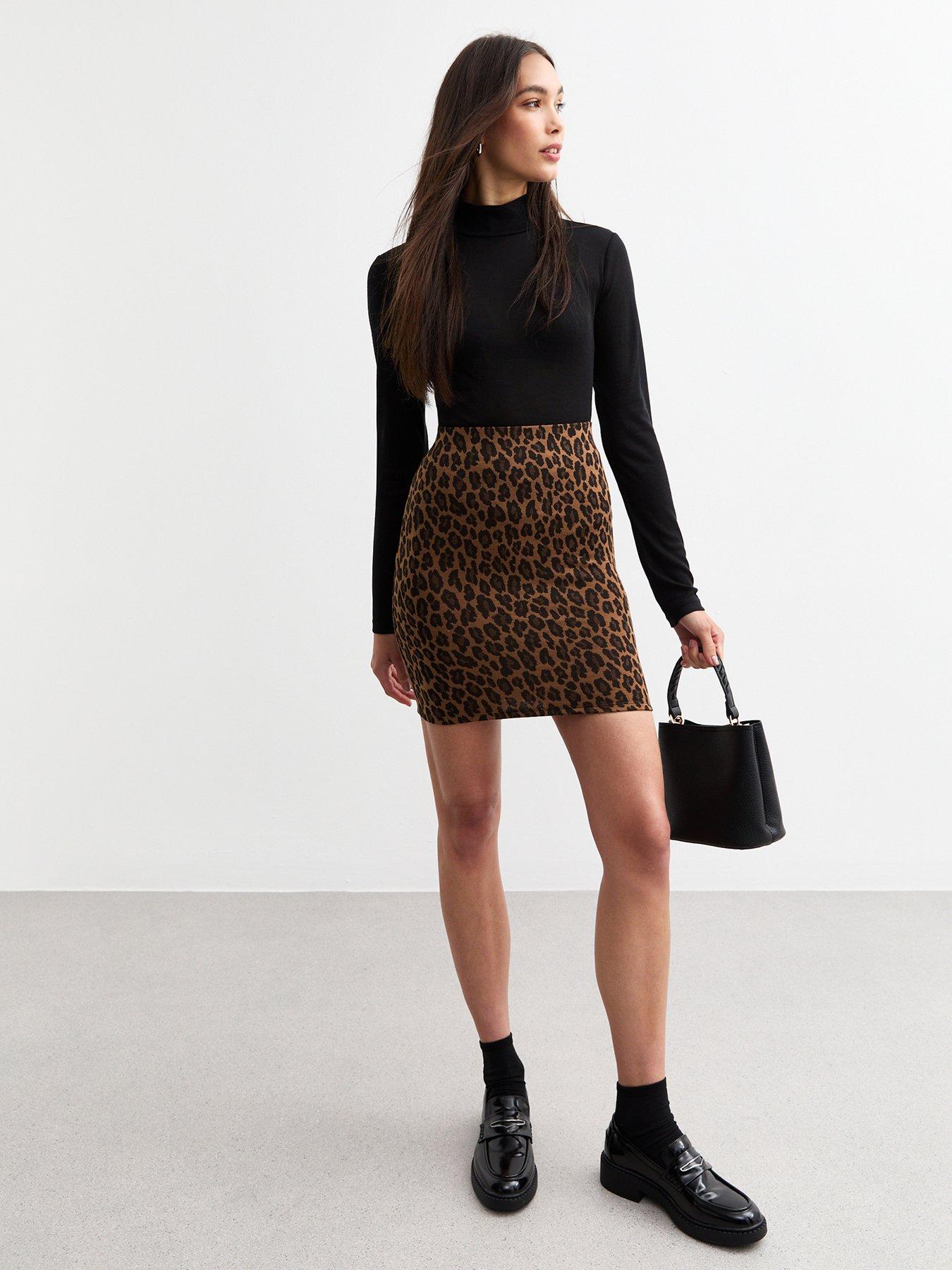 new-look-brown-leopard-print-jacquard-mini-skirtback