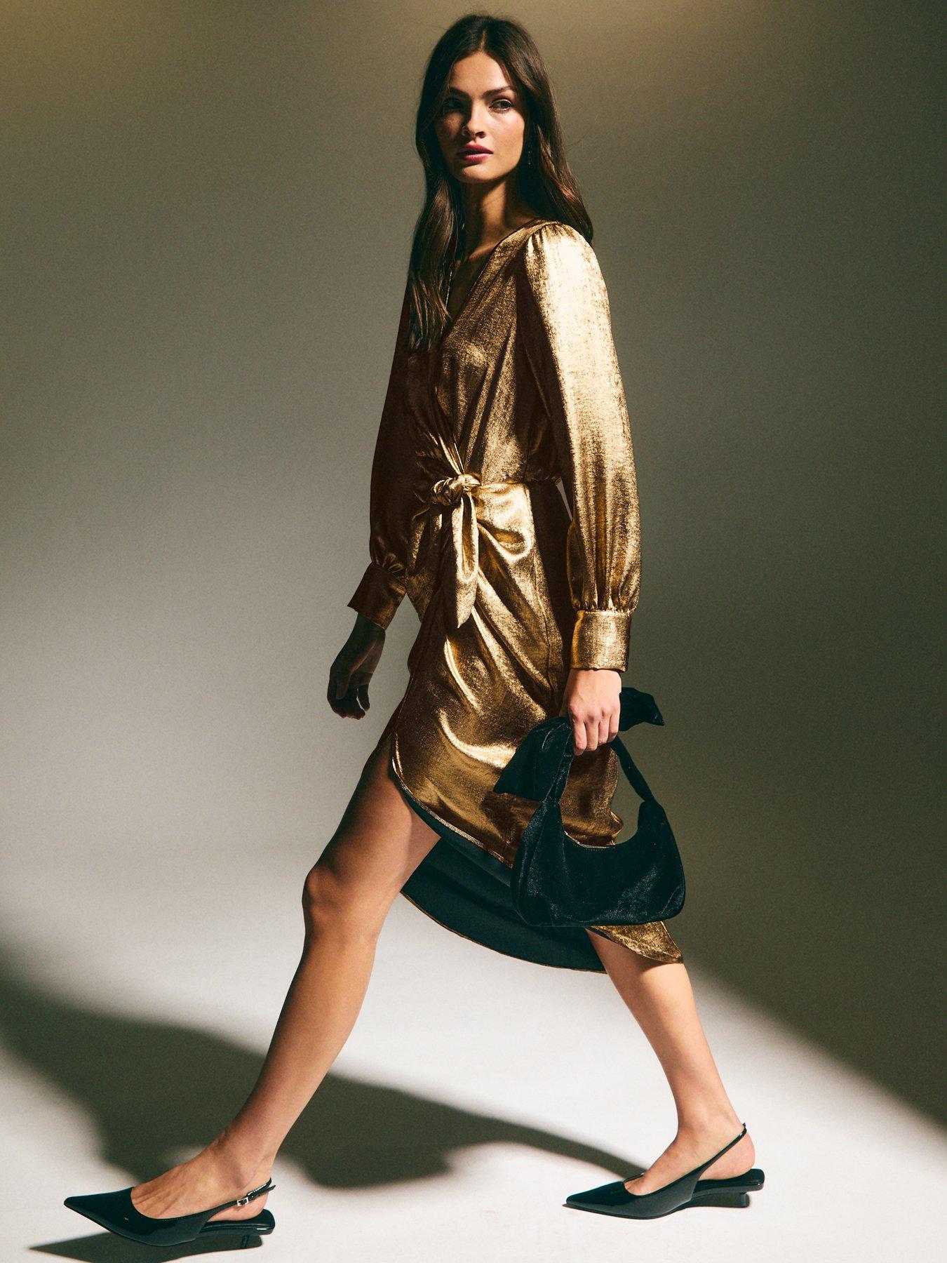 new-look-gold-foil-long-sleeve-wrap-midi-dressback