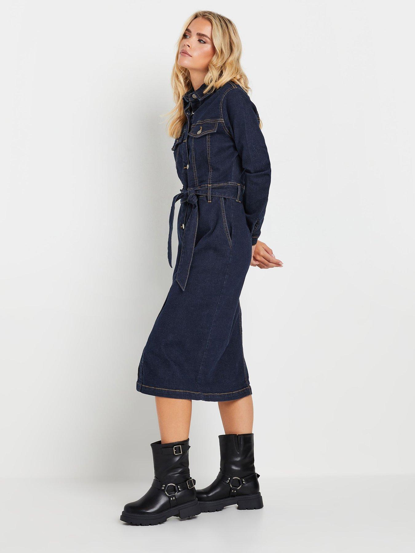 PixieGirl Petite Button Through Belted Dress - Blue