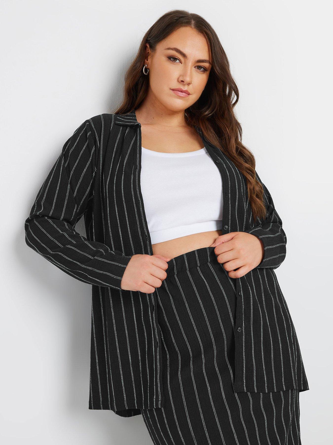 yours-curve-pinstripe-textured-shirt-black