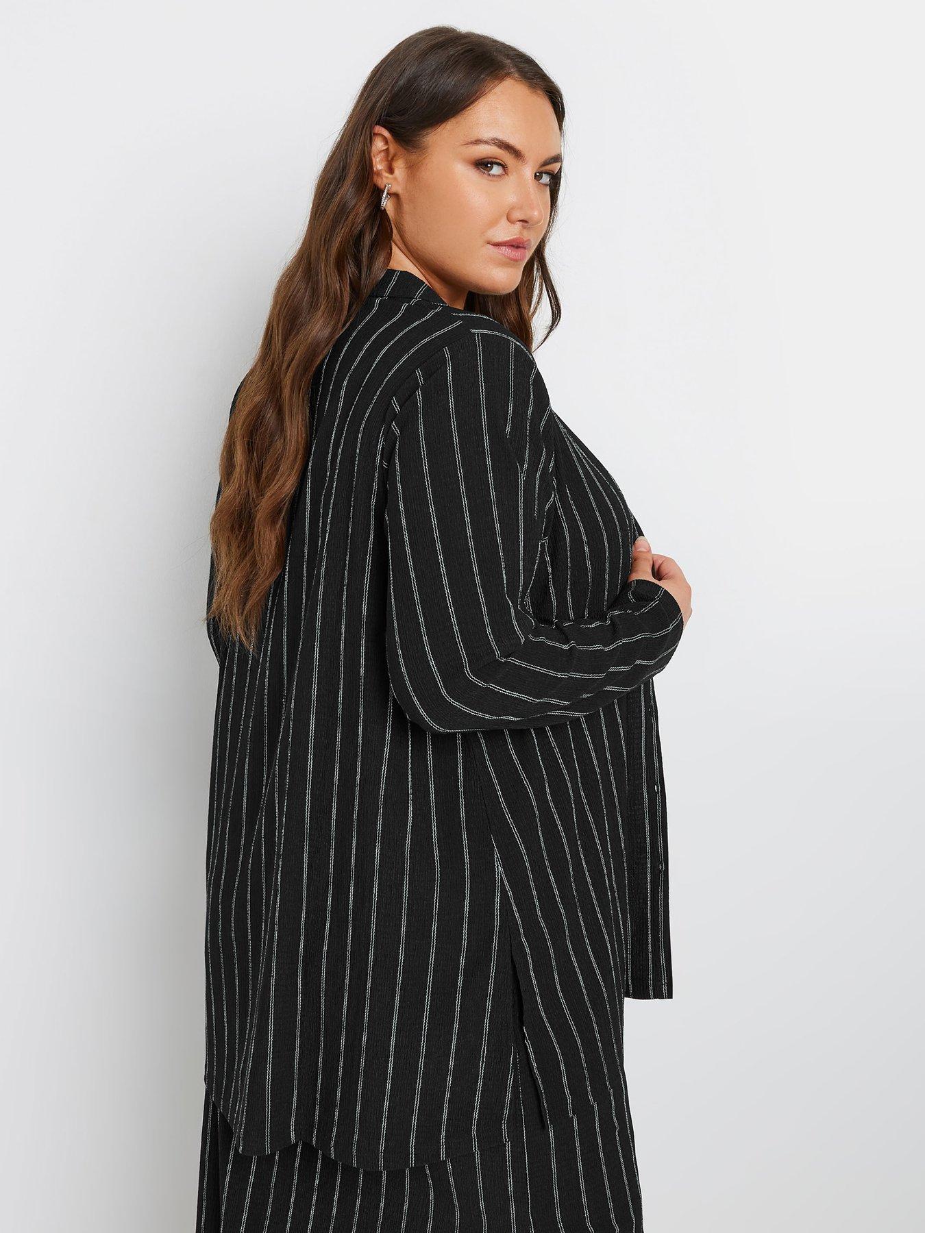 yours-curve-pinstripe-textured-shirt-blackstillFront