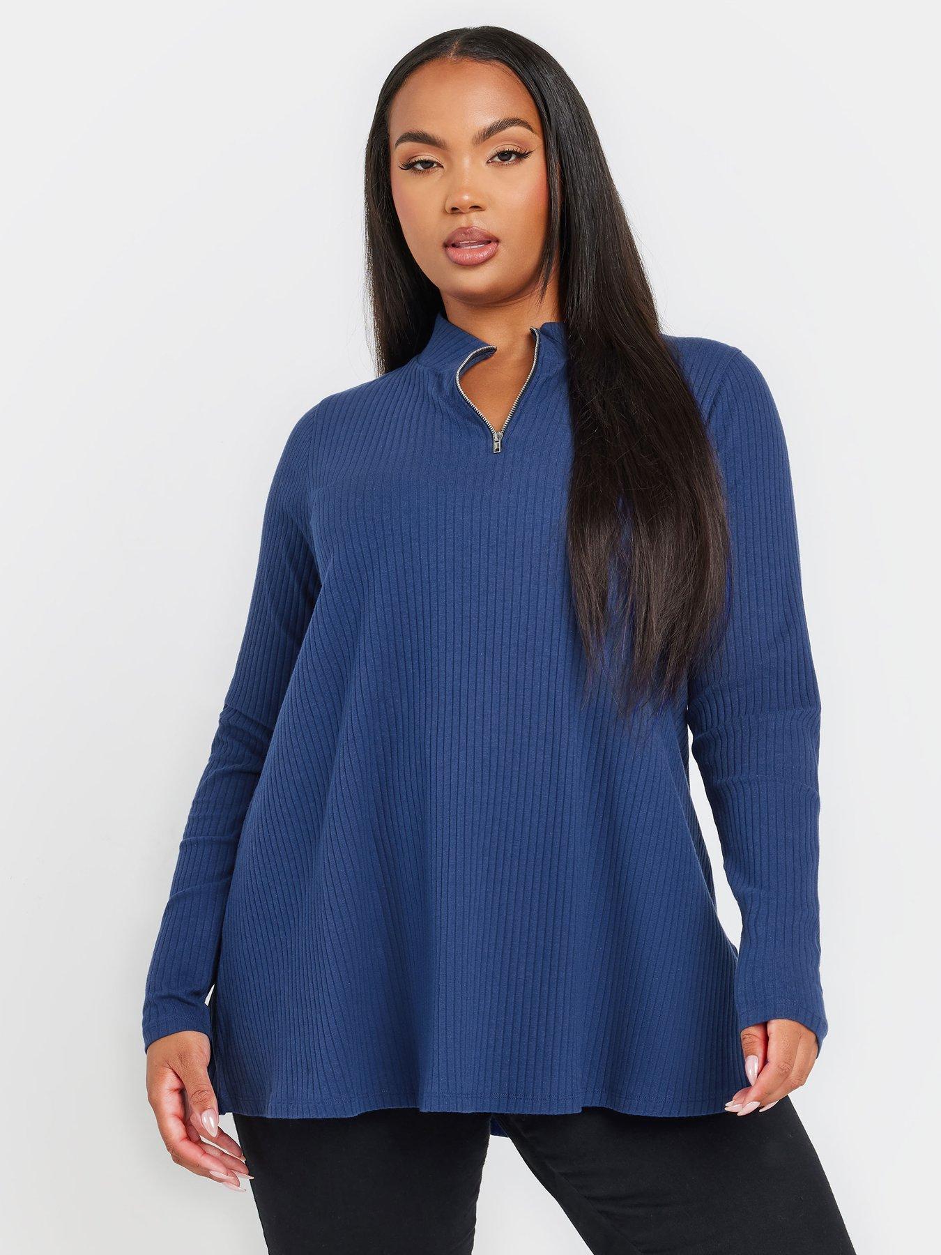 Image 1 of 4 of Yours Curve Quarter Zip Rib Top - Blue