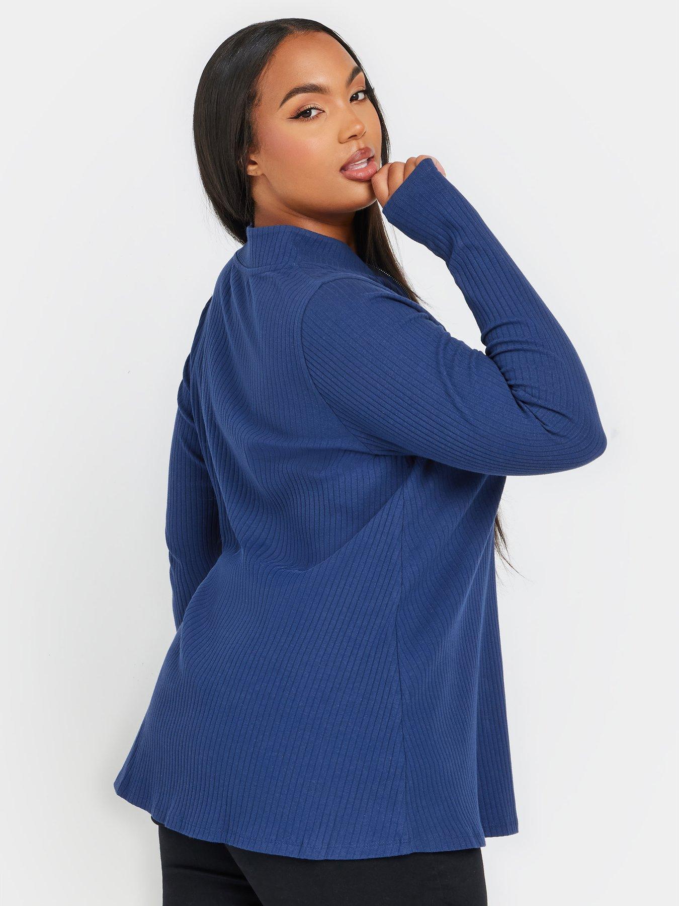 Image 2 of 4 of Yours Curve Quarter Zip Rib Top - Blue
