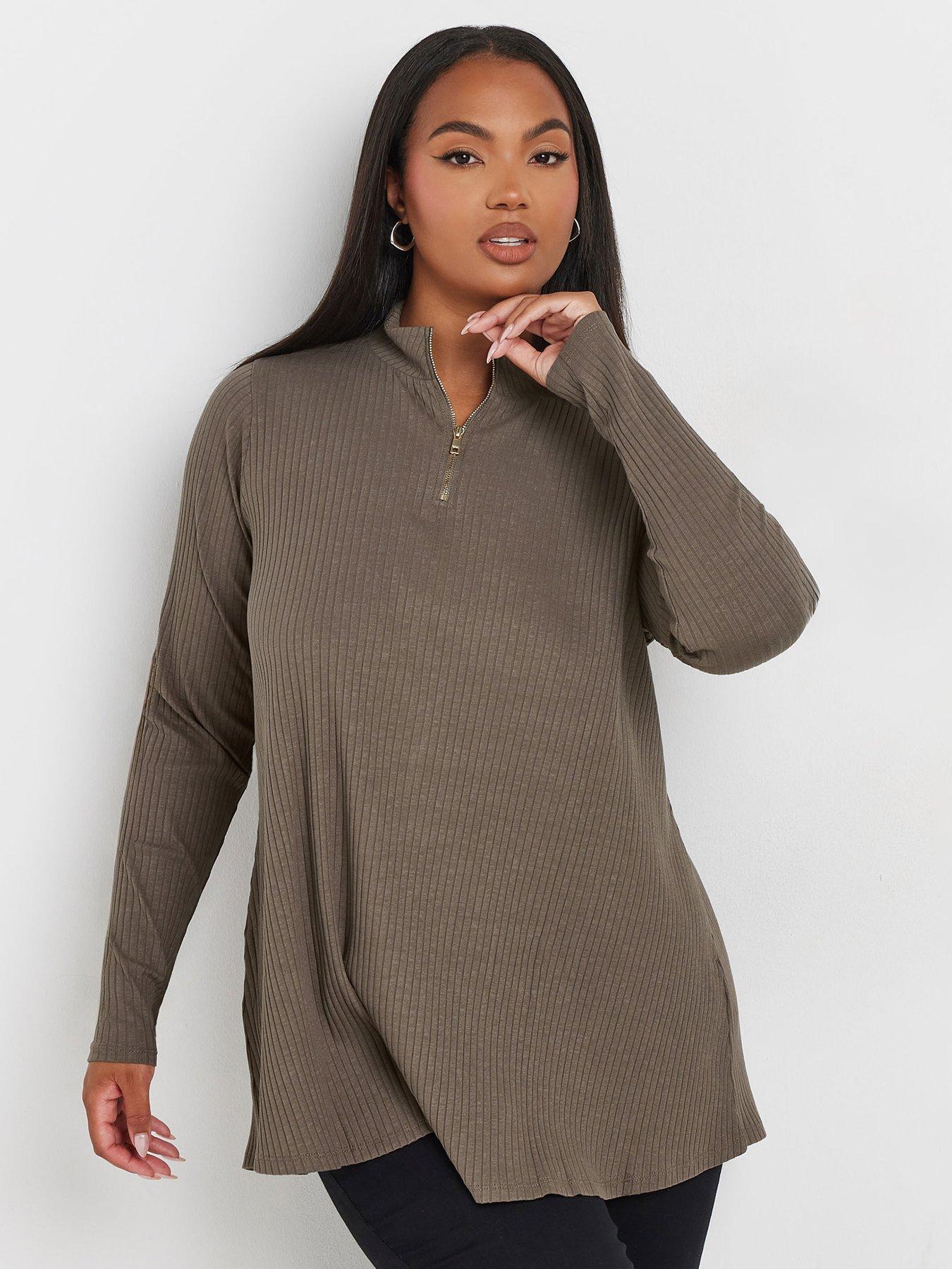 yours-curve-quarter-zip-rib-top-brown