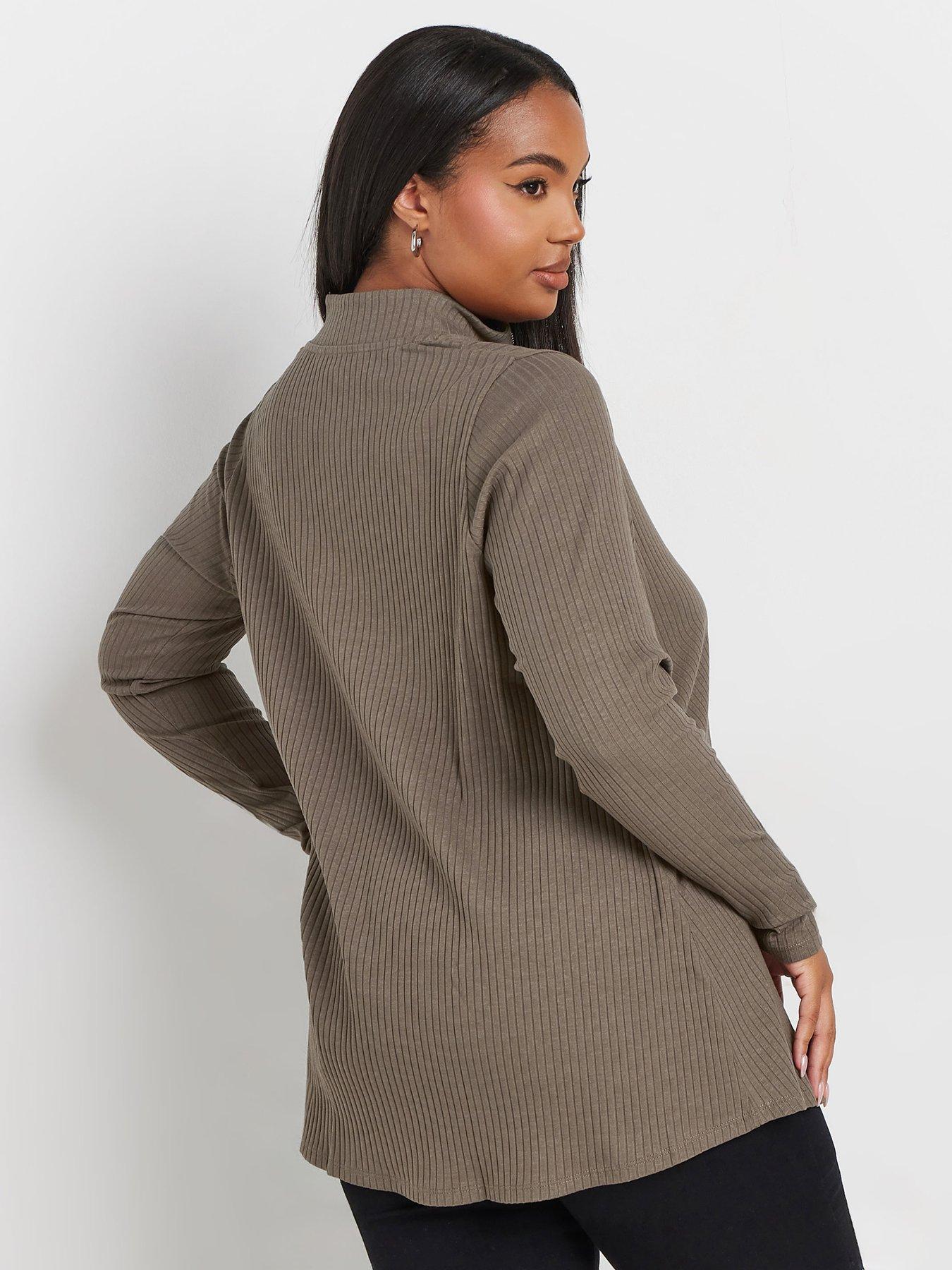 yours-curve-quarter-zip-rib-top-brownstillFront