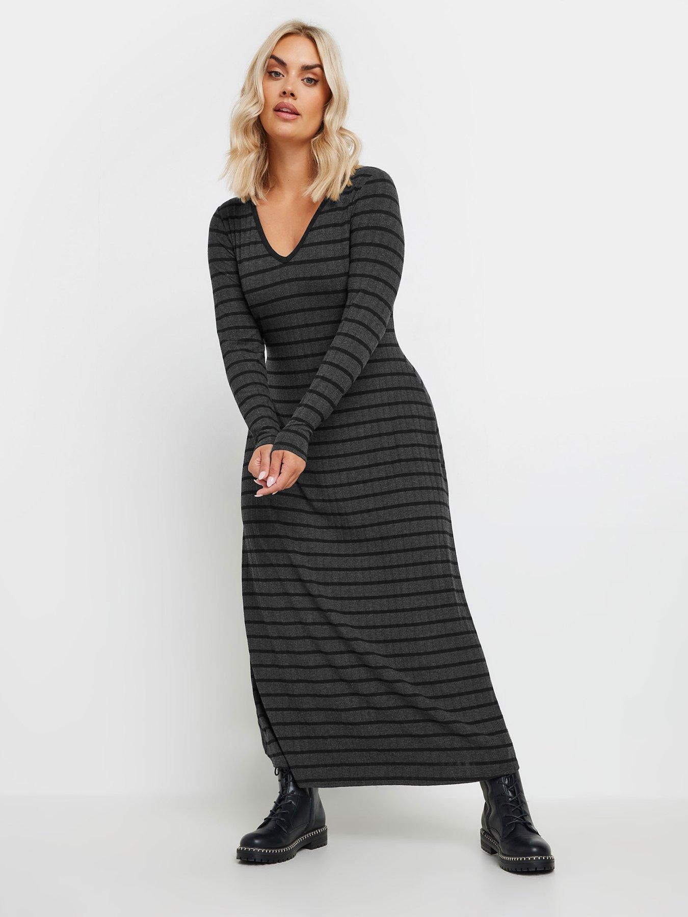 yours-curve-flare-rib-dress-greyfront