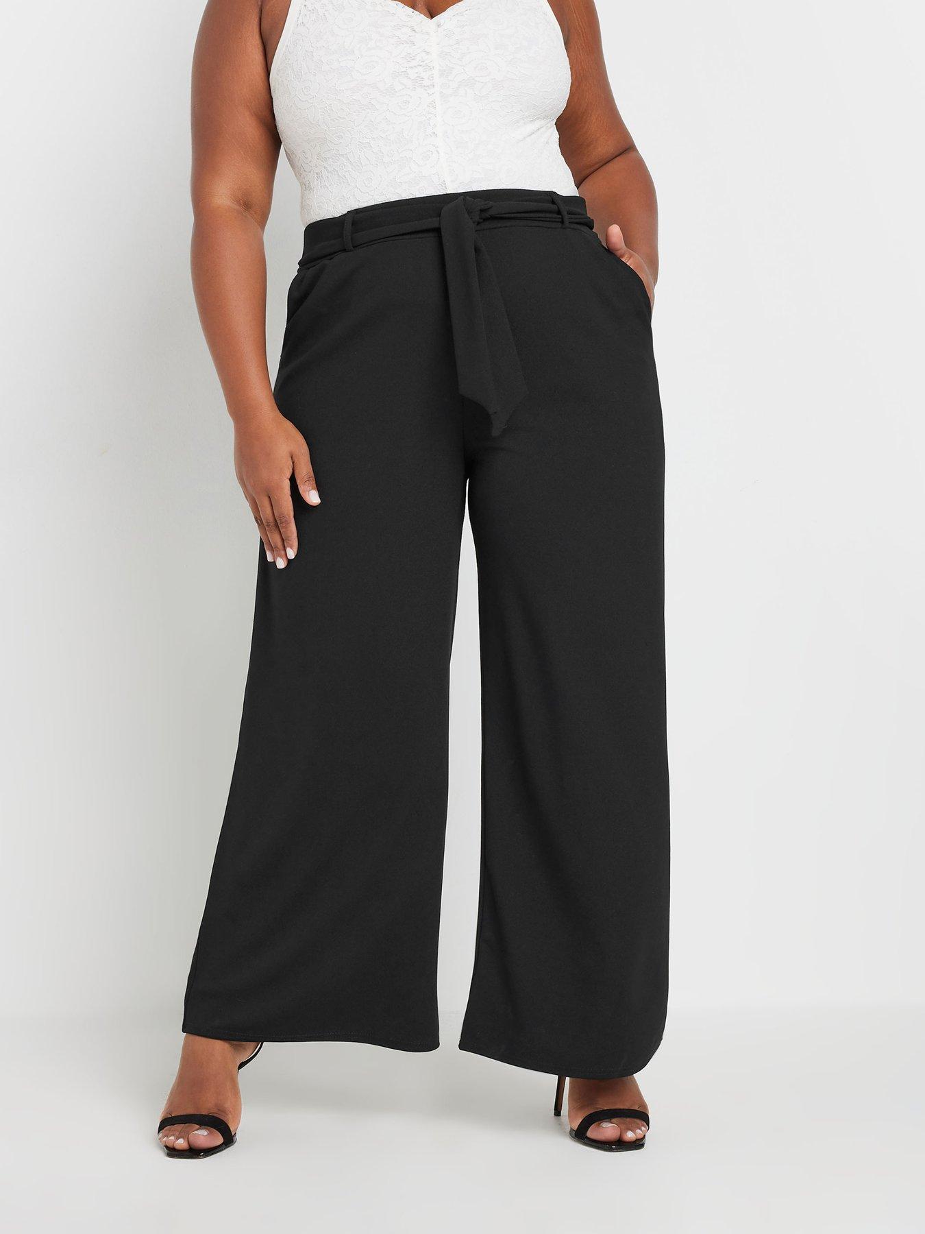 yours-curve-tie-waist-scuba-wide-leg-trouser-black