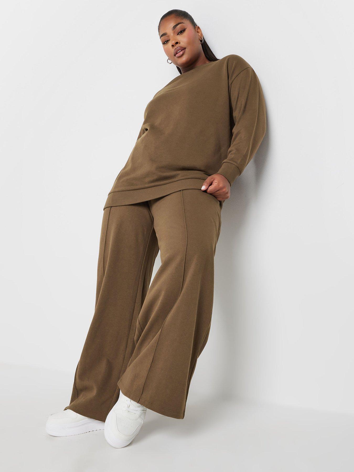 yours-curve-crew-neck-sweatshirt-with-wide-leg-jogger-set-brownback