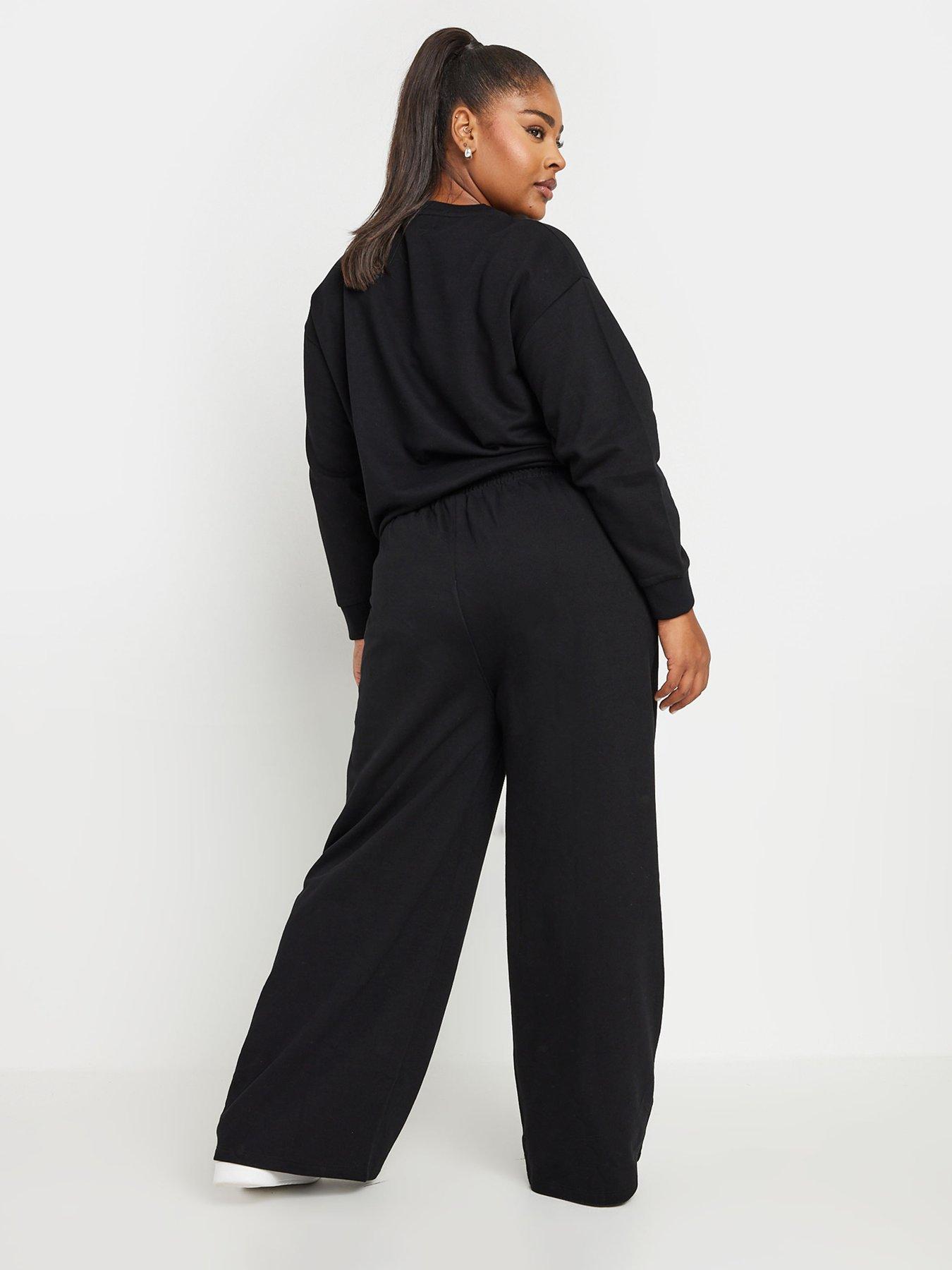 Image 2 of 4 of Yours Curve Crew Neck Sweatshirt With Wide Leg Jogger Set - Black