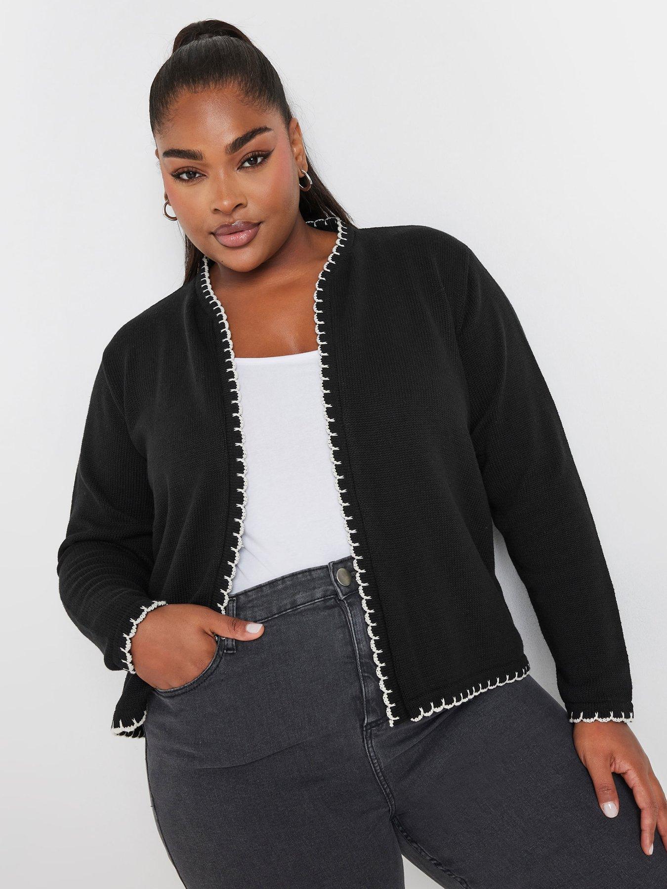 yours-curve-scalloped-edge-short-cardigan-black