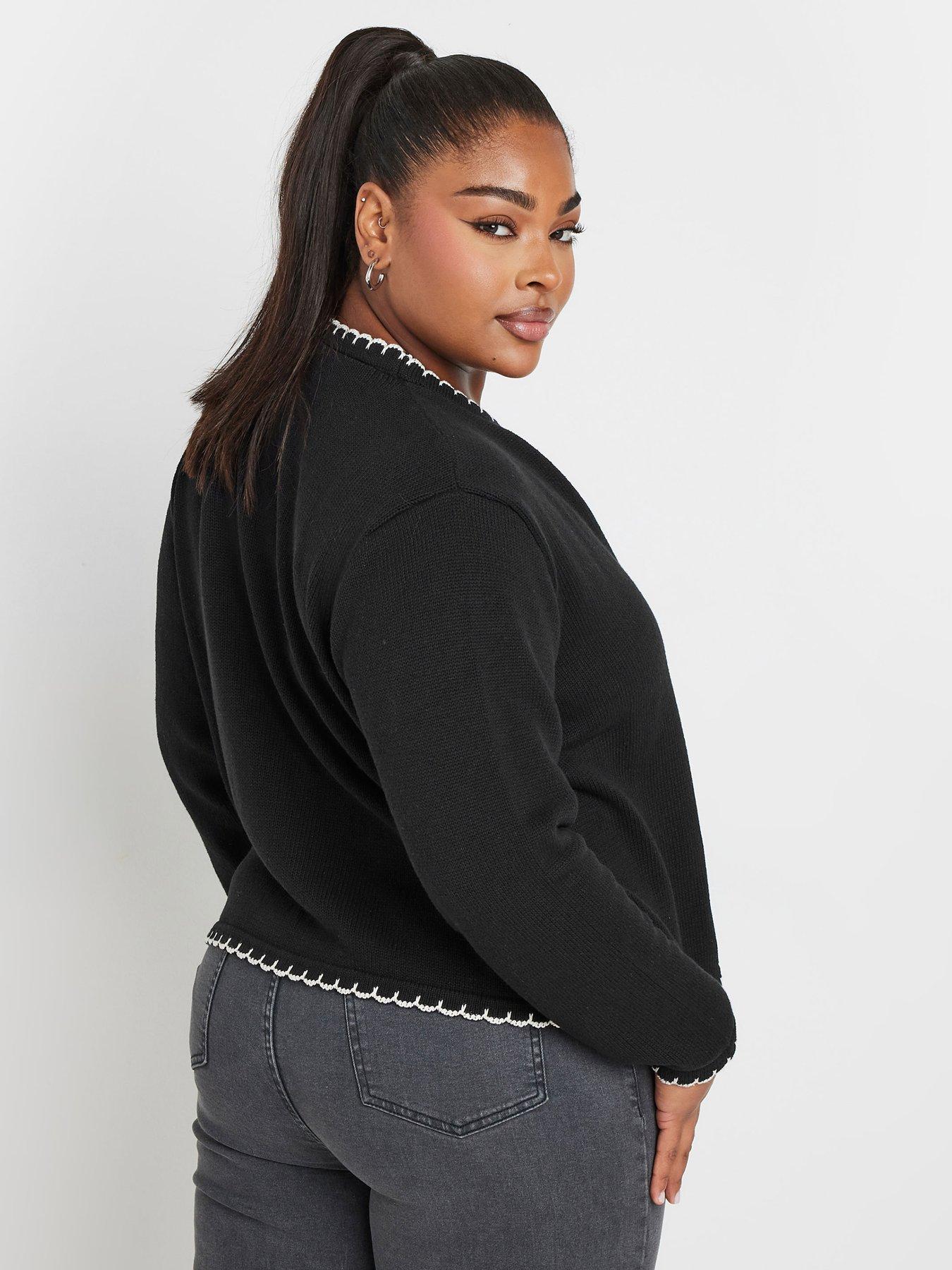 Image 2 of 4 of Yours Curve Scalloped Edge Short Cardigan - Black