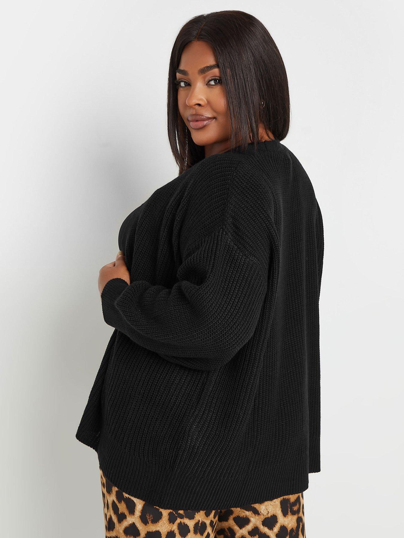 yours-curve-short-balloon-sleeve-cardigan-blackstillFront