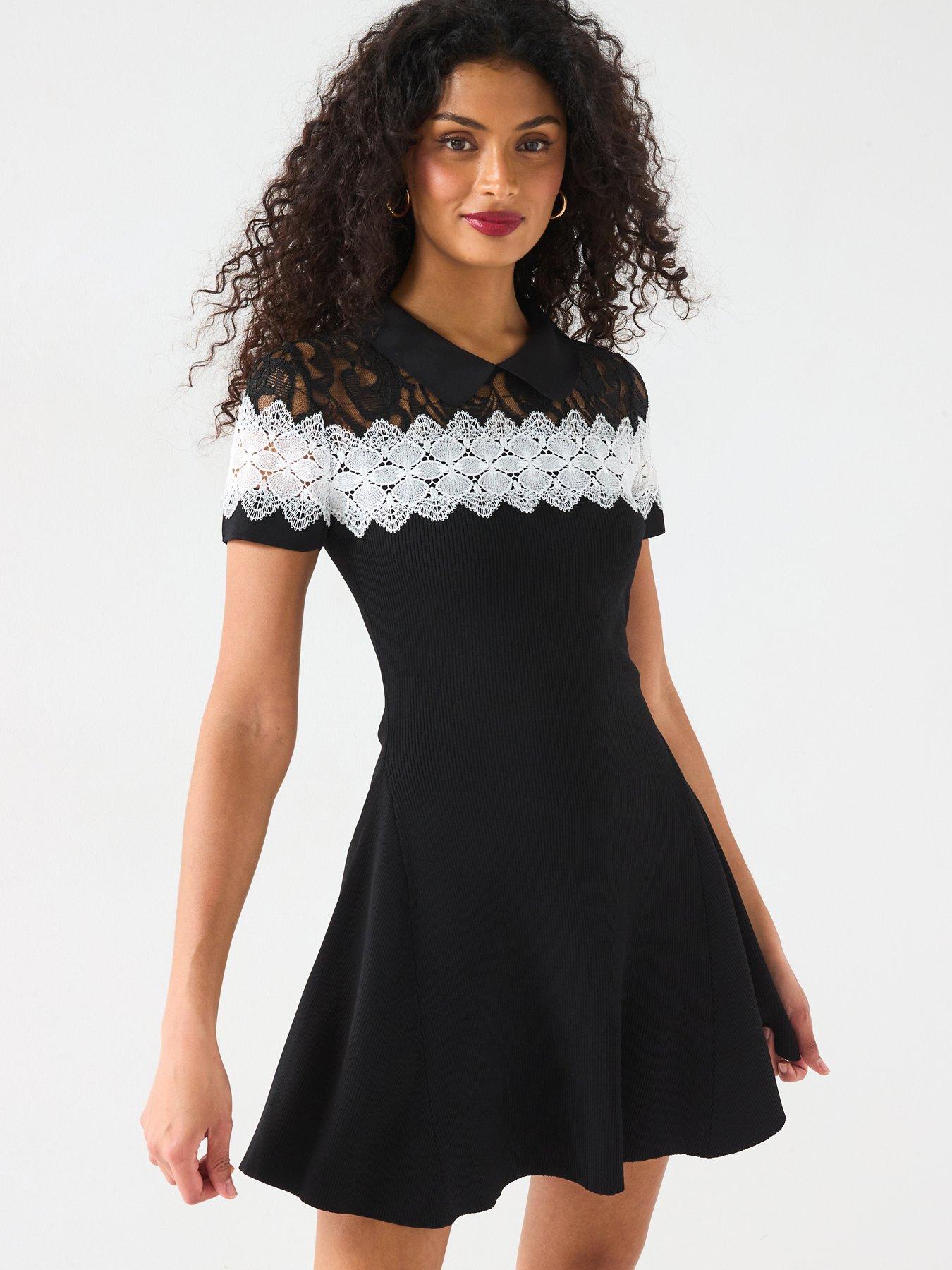 v-by-very-short-sleeve-lace-insert-mini-dress-black