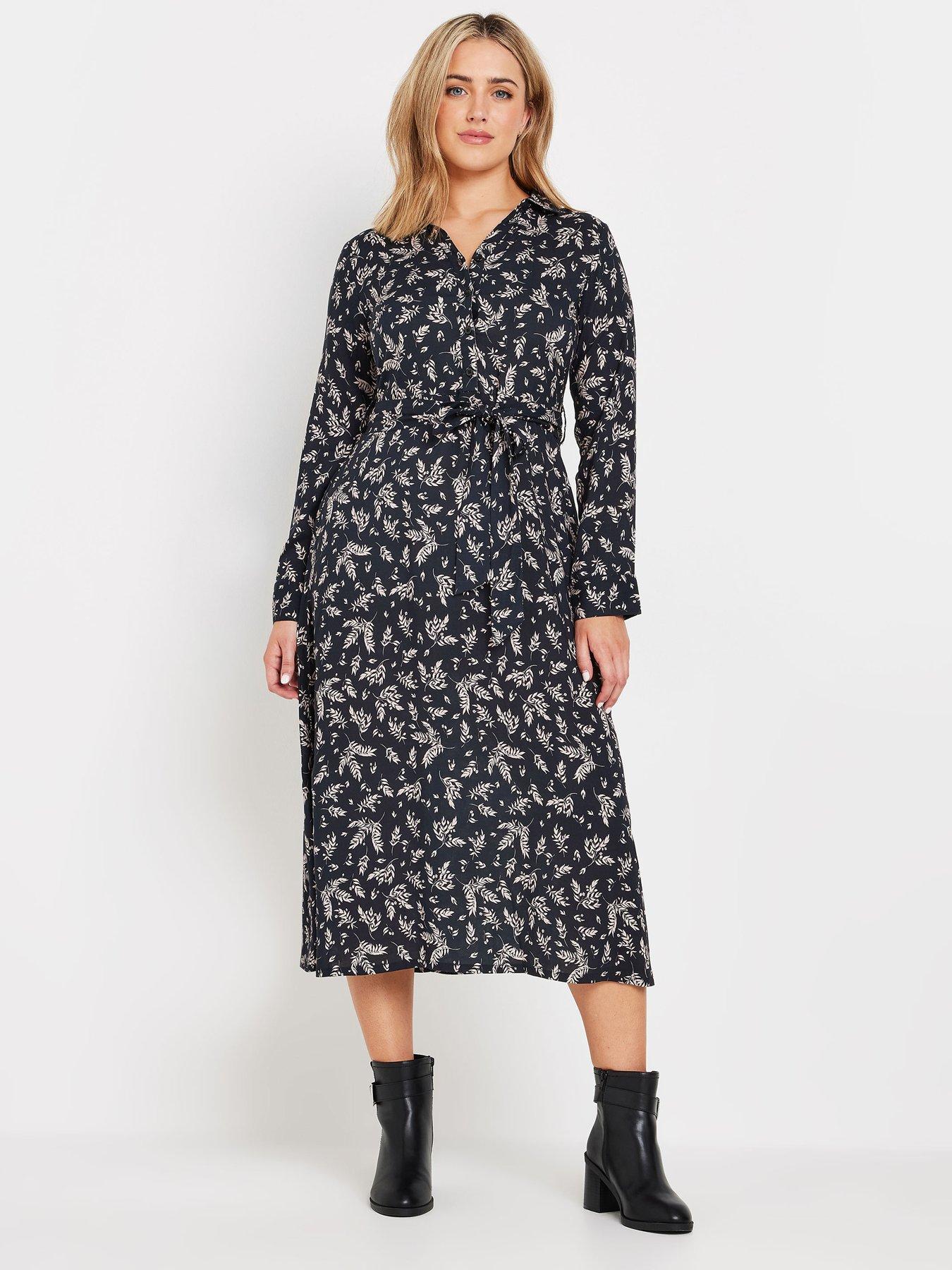 mco-leaf-printed-dress-black