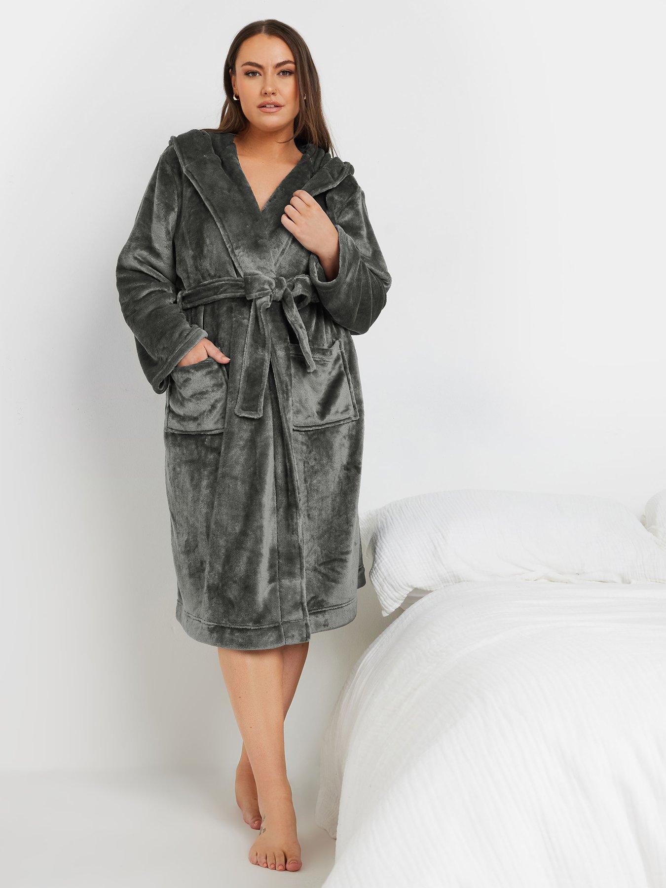 Yours Curve Hooded Robe - Grey