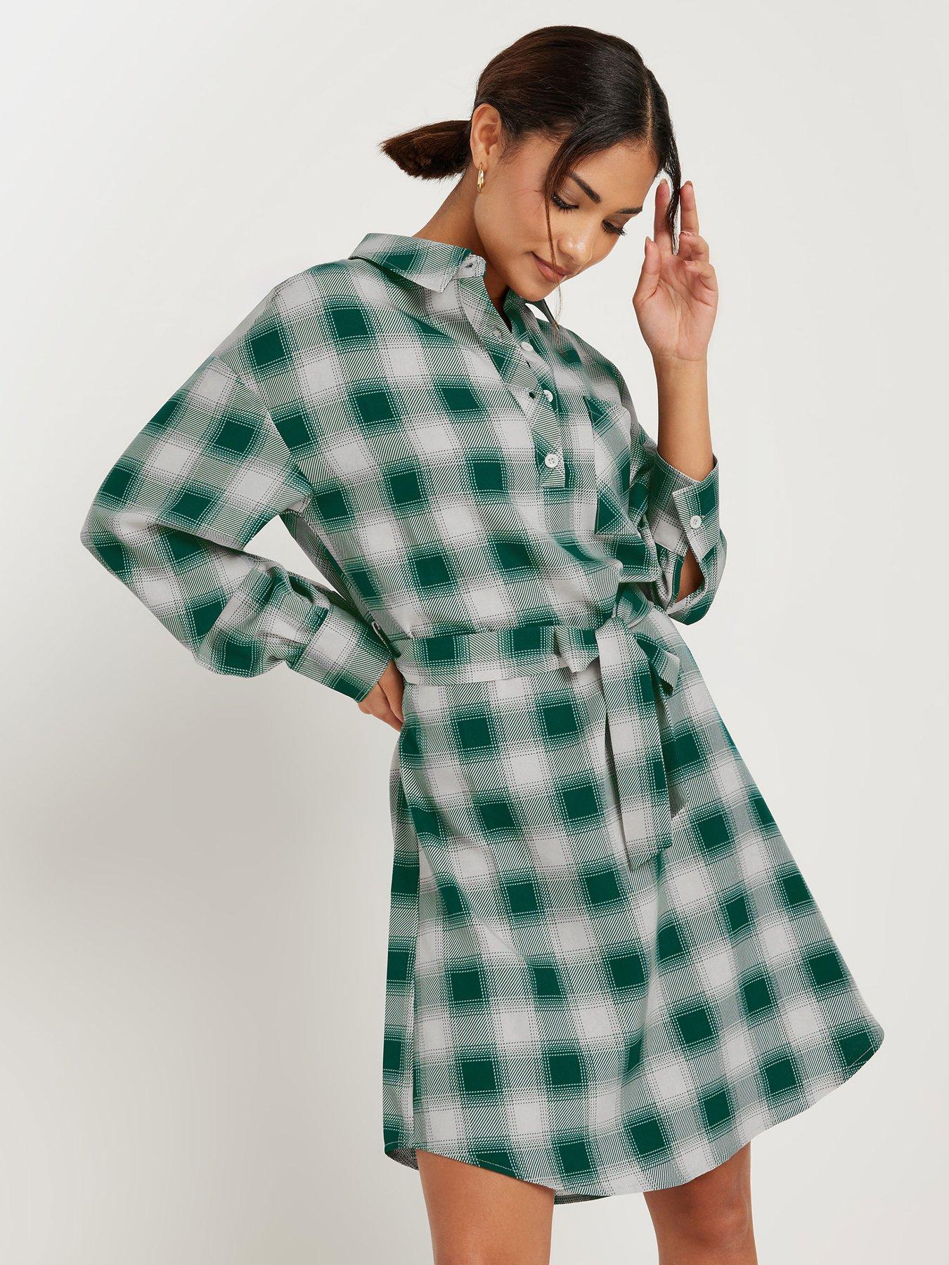 pixiegirl-petite-blurred-check-shirt-dress-green