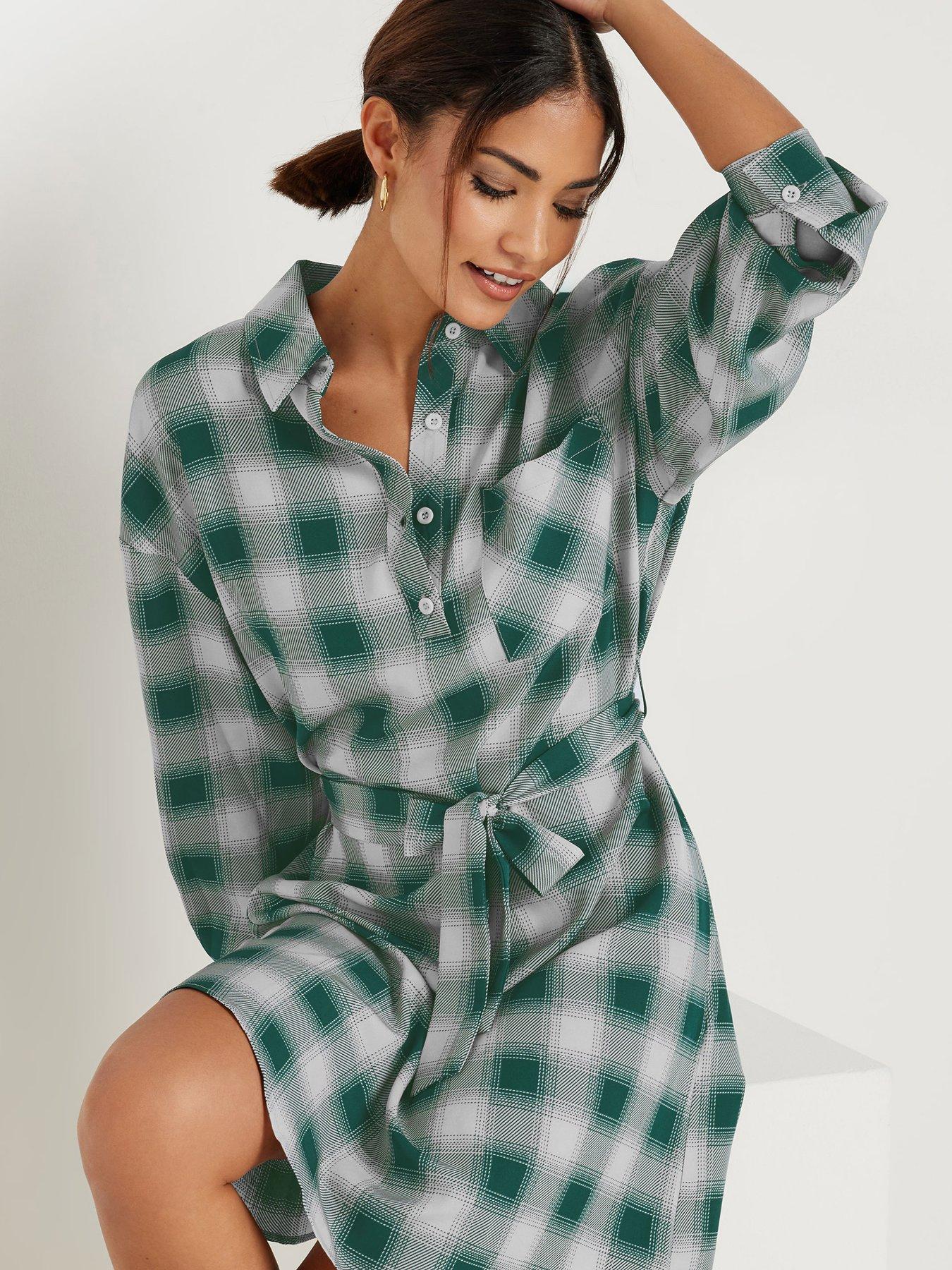 pixiegirl-petite-blurred-check-shirt-dress-greenoutfit