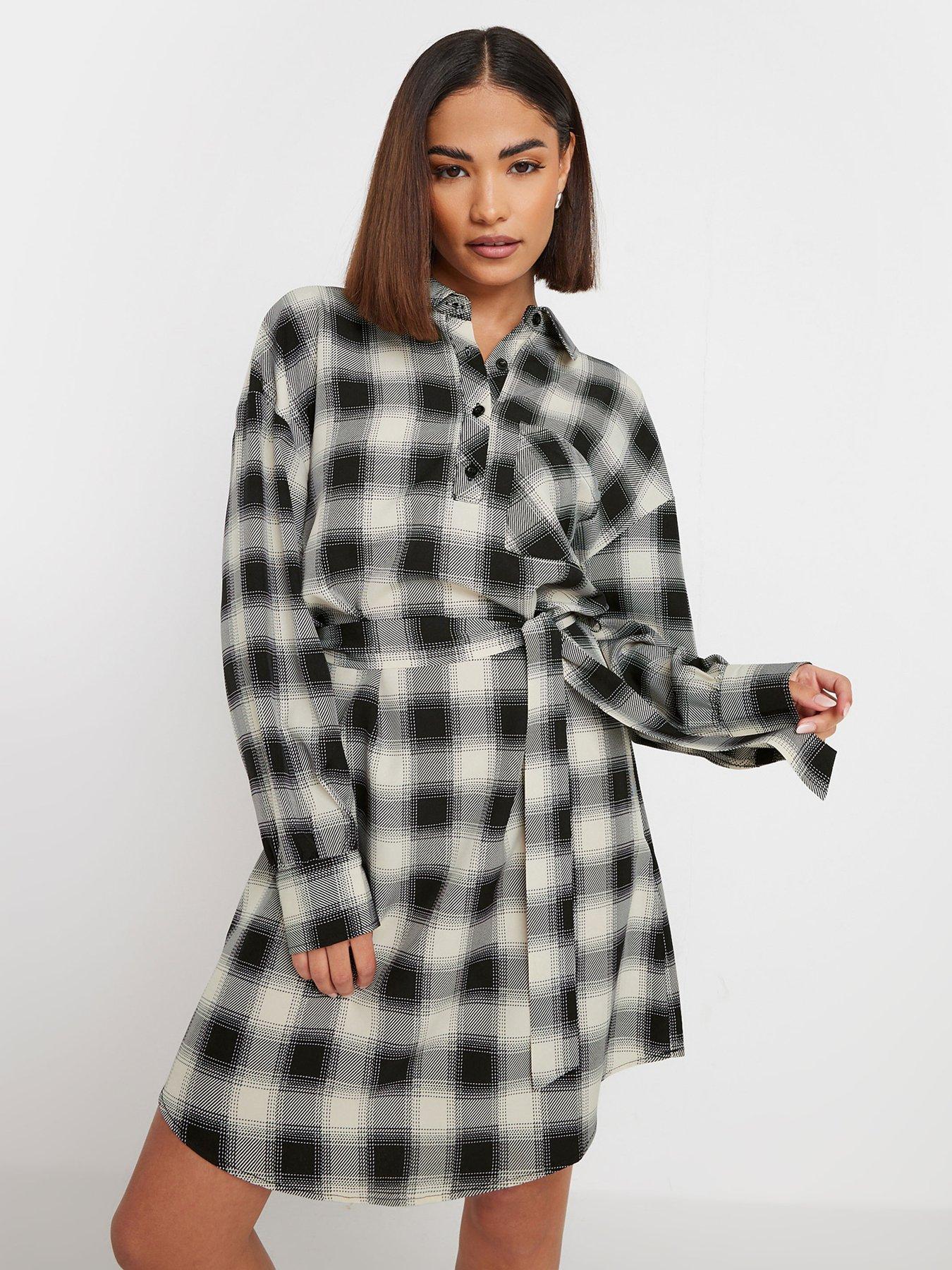 pixiegirl-petite-blurred-check-shirt-dress-black