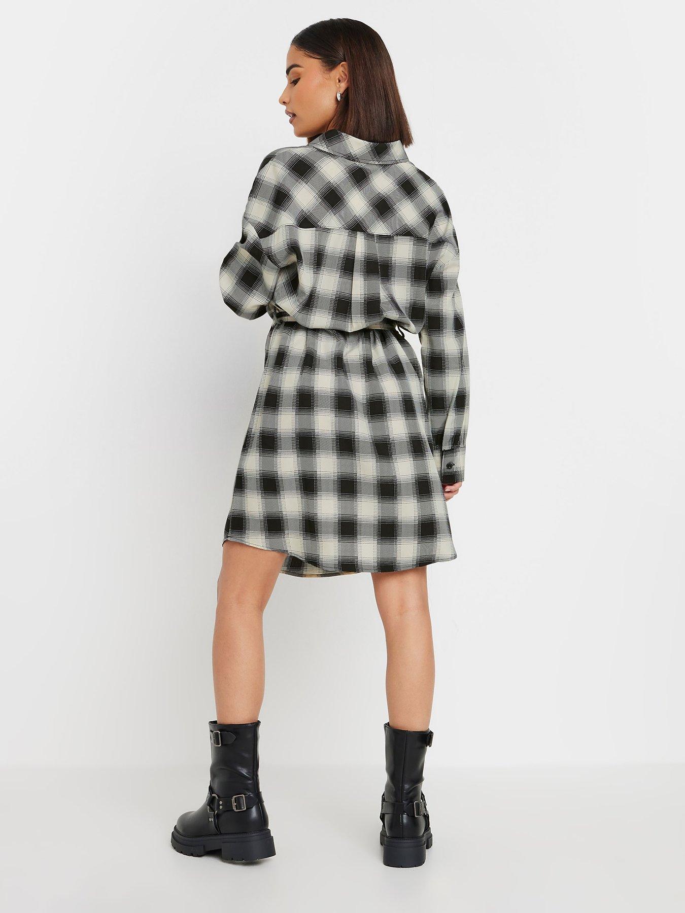 pixiegirl-petite-blurred-check-shirt-dress-blackstillFront