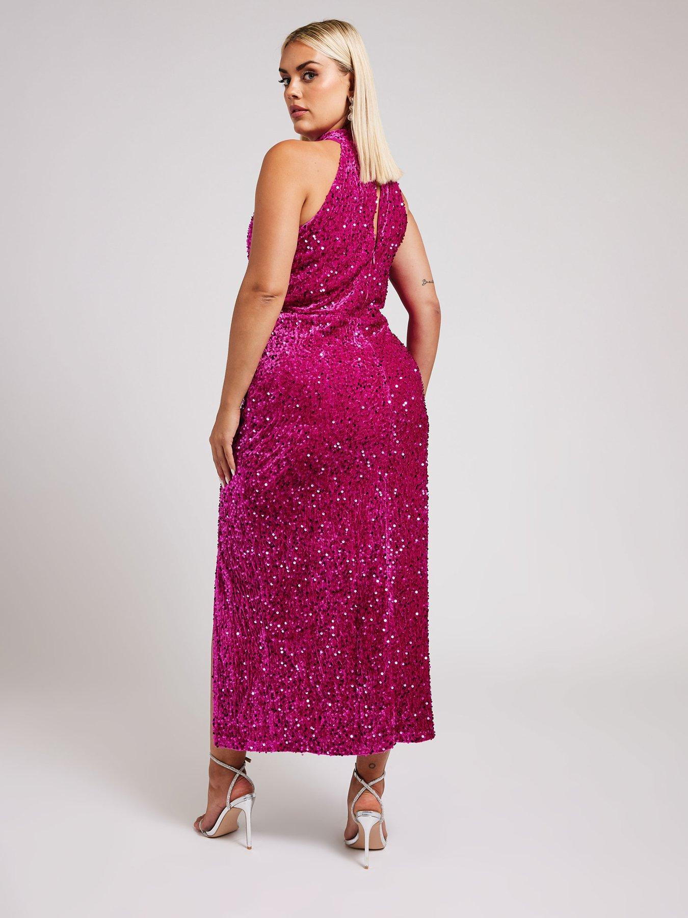 yours-curve-sequin-velvet-choker-dress-pinkstillFront