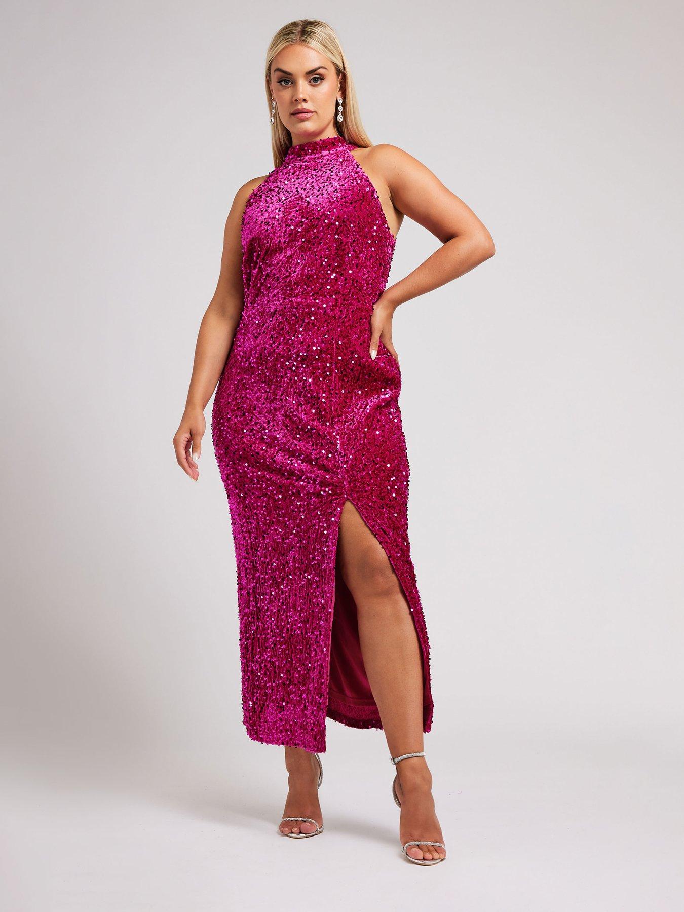 yours-curve-sequin-velvet-choker-dress-pinkback