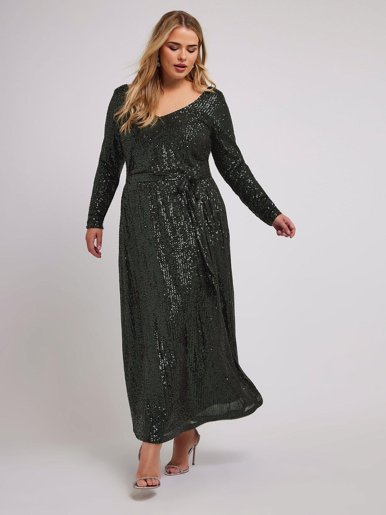 yours-curve-sequin-v-neck-long-sleeve-maxi-dressback