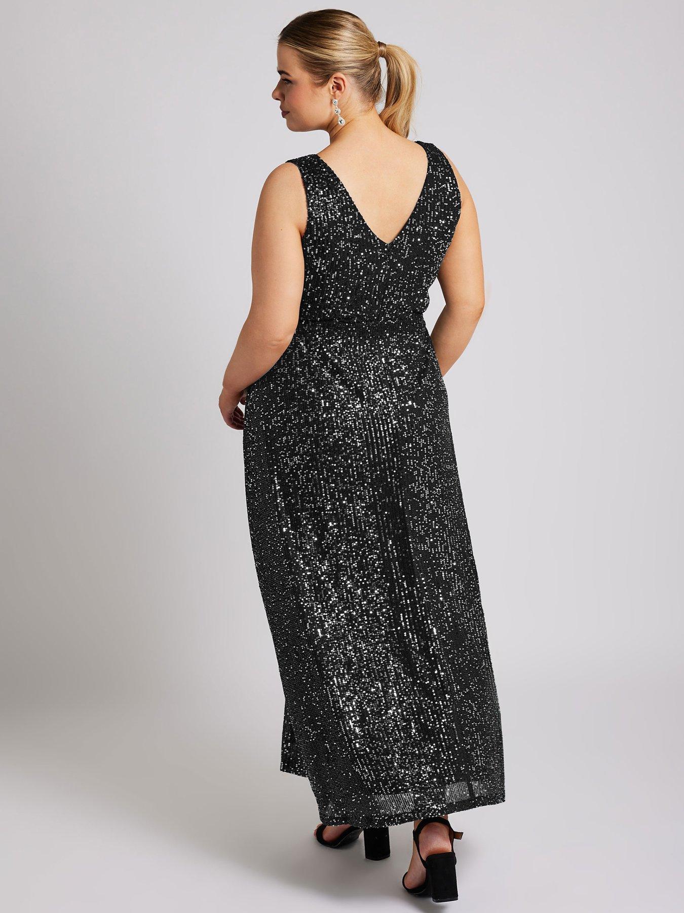 yours-curve-sequin-v-neck-maxi-dress-blackstillFront