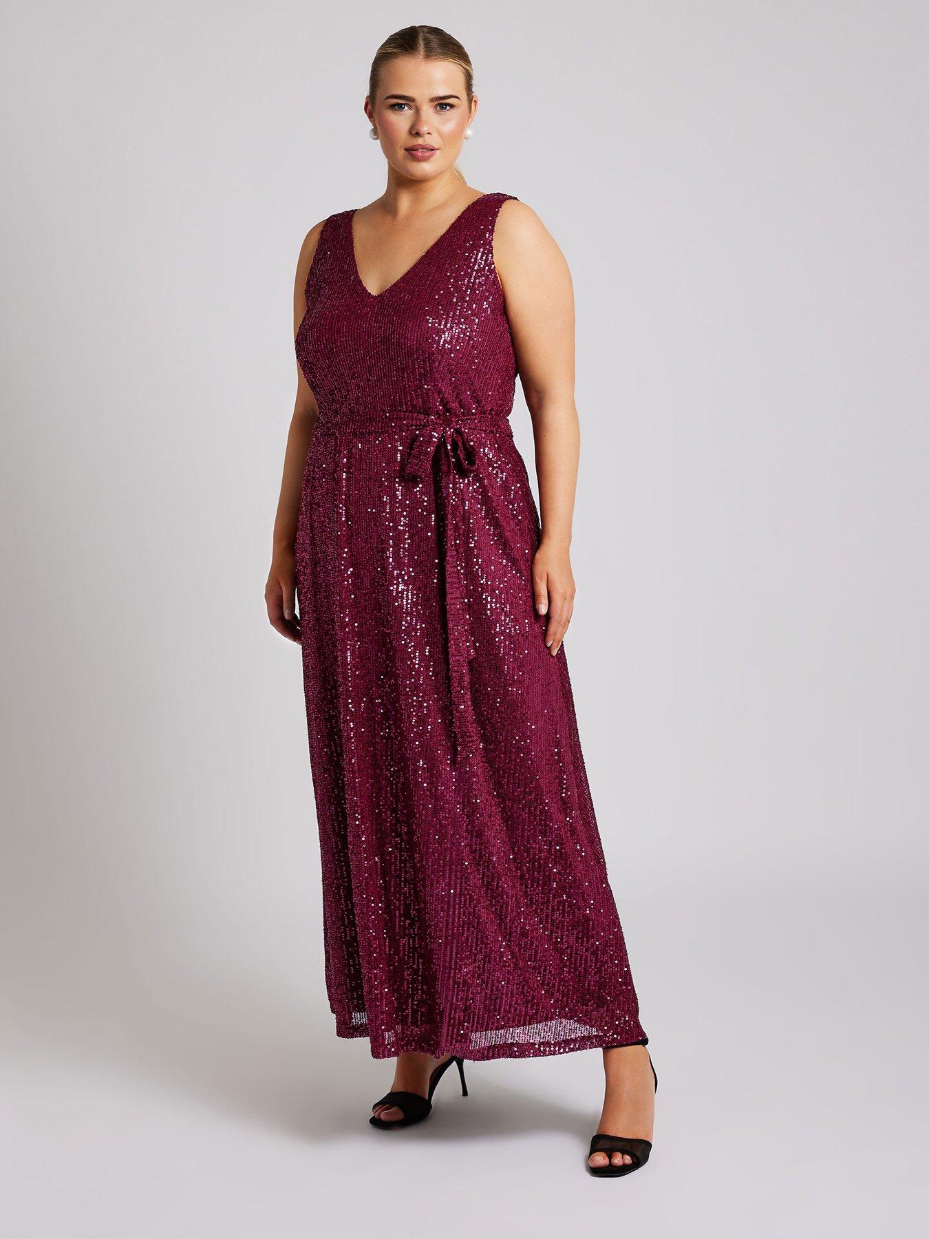 yours-curve-sequin-v-neck-maxi-dress-redfront