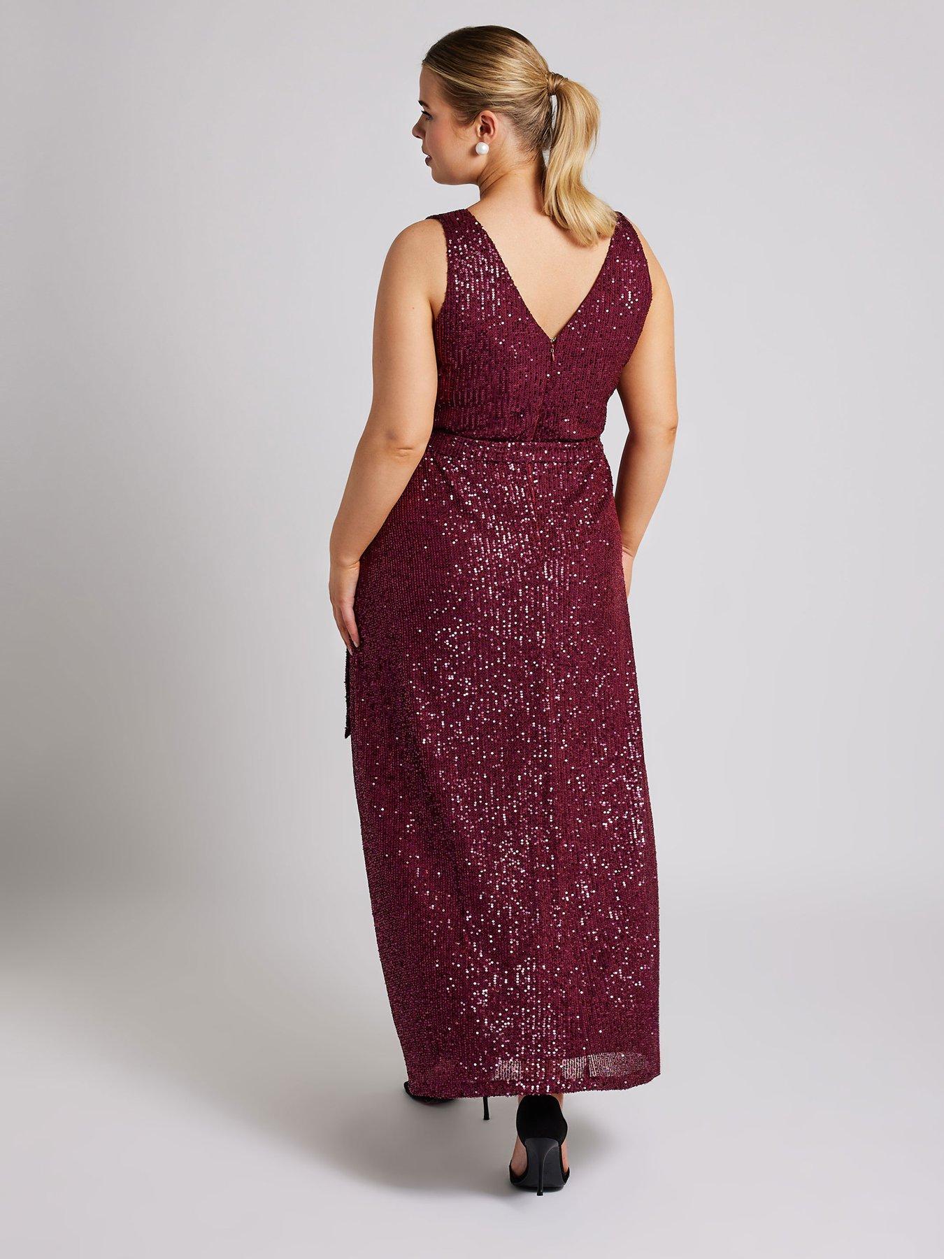 yours-curve-sequin-v-neck-maxi-dress-redstillFront