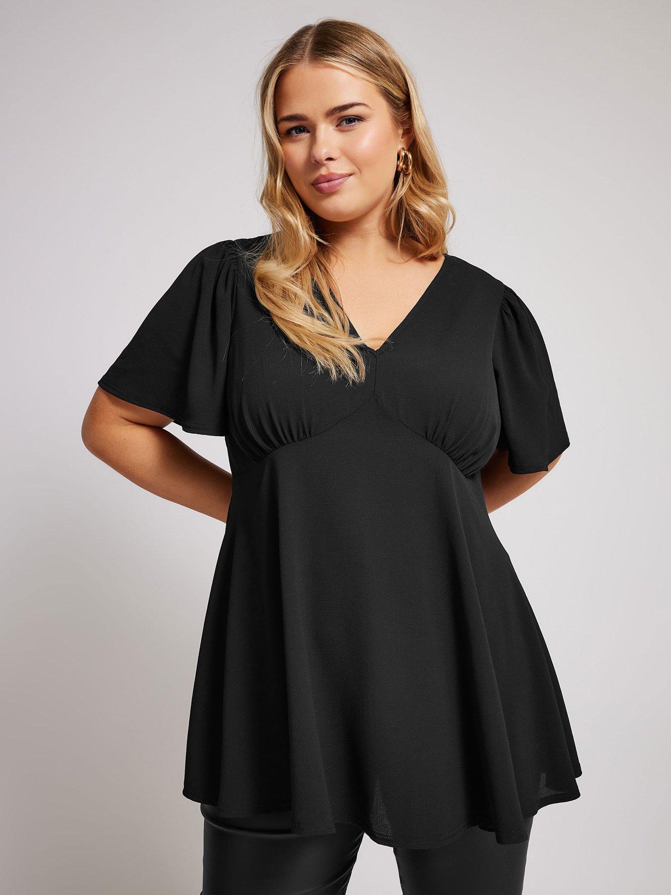 yours-curve-v-neck-angel-sleeve-blouse-black