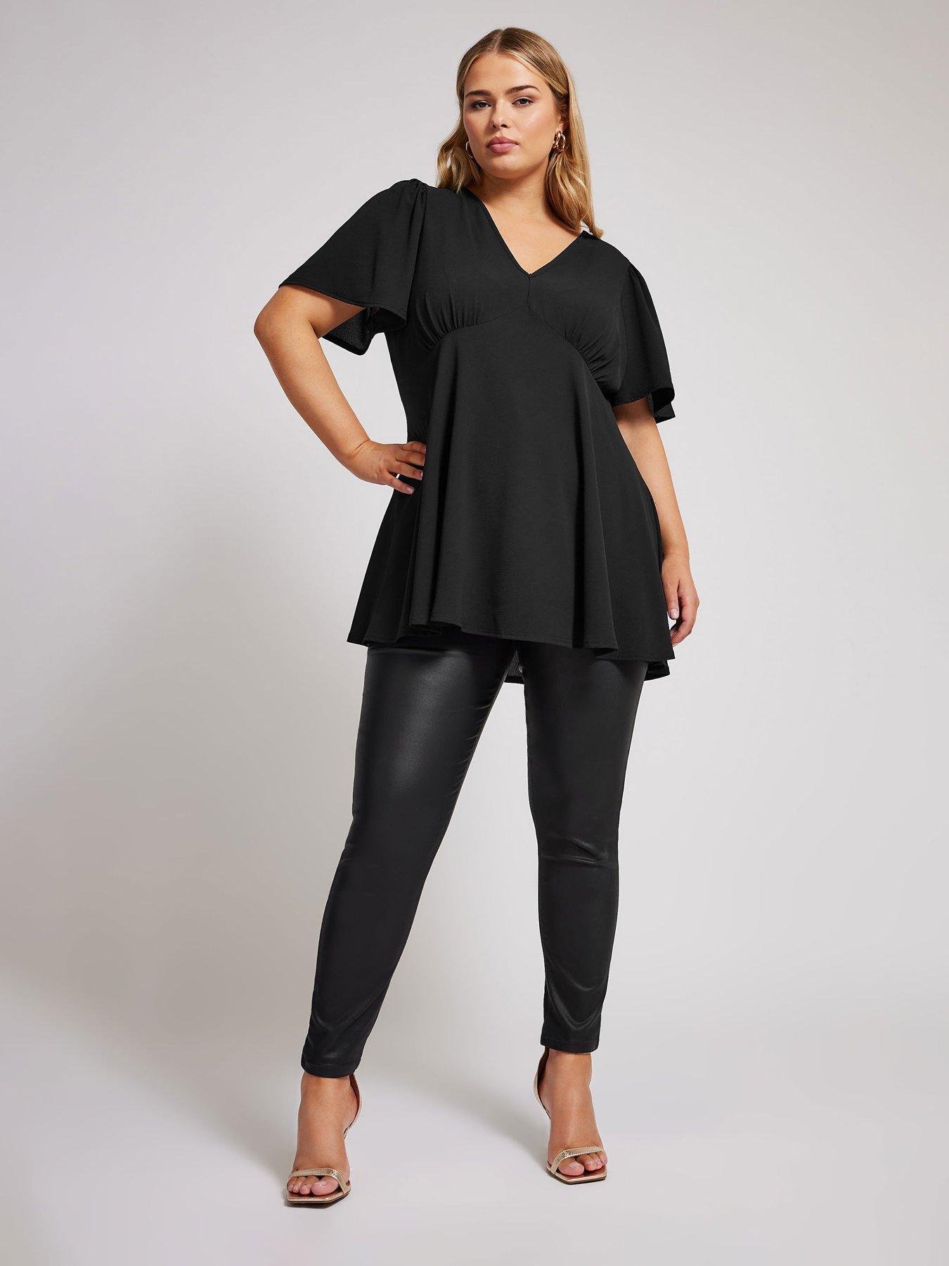 yours-curve-v-neck-angel-sleeve-blouse-blackback