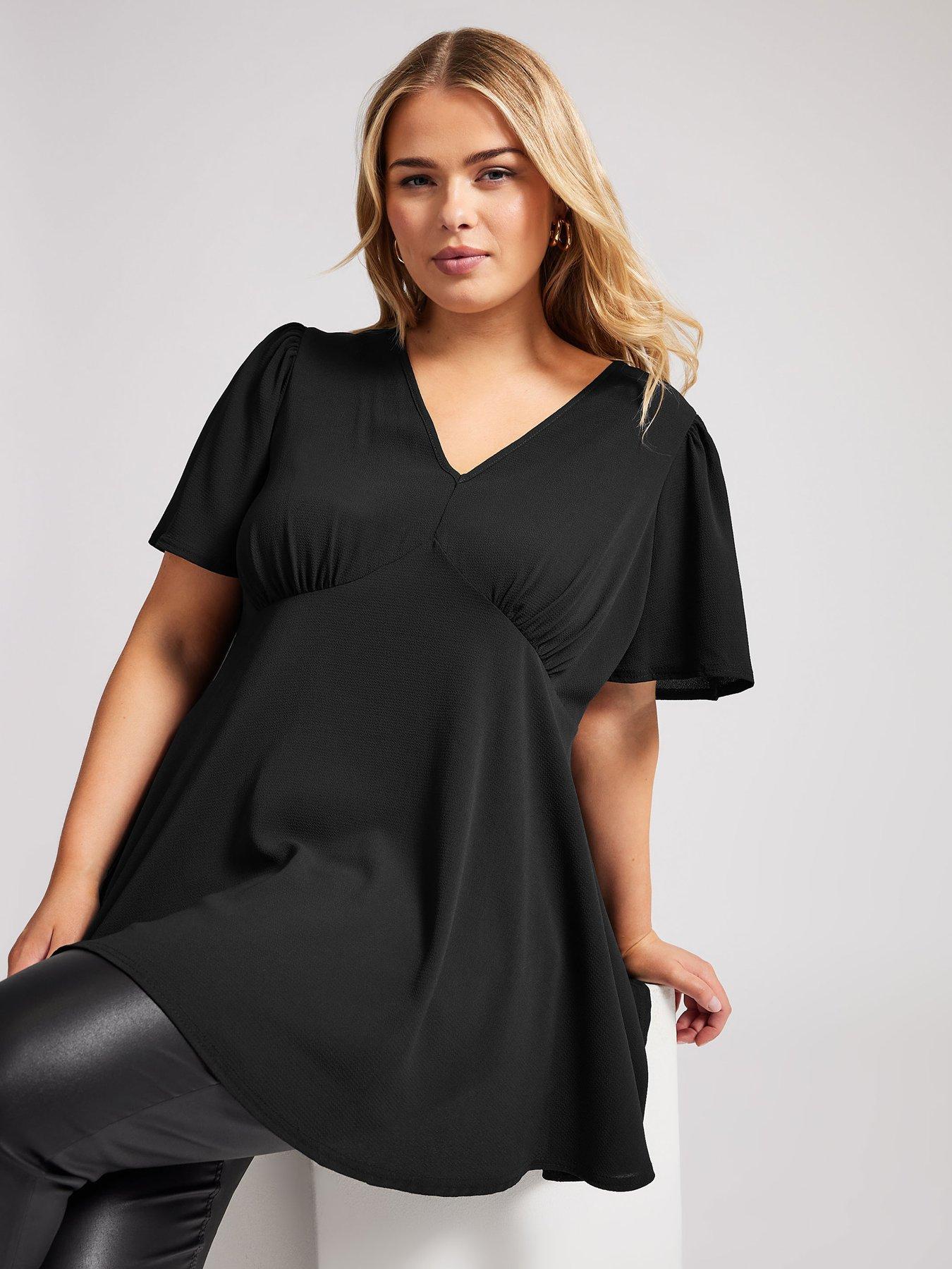 yours-curve-v-neck-angel-sleeve-blouse-blackoutfit