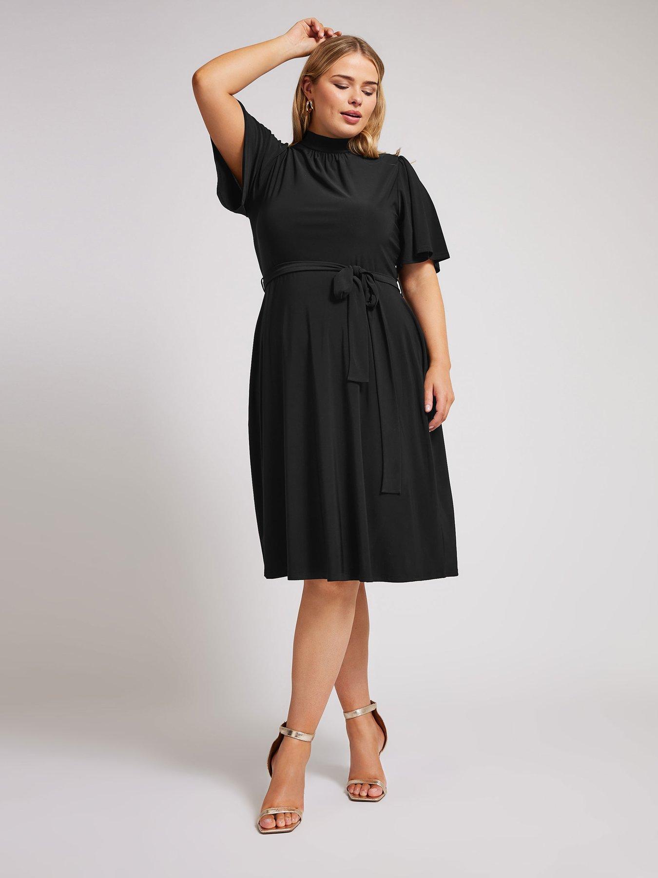 yours-curve-high-neck-belted-skater-dress-black